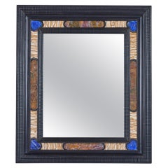 Italian Marble and Lapis Inset Ebonized Mirror Circa 1950's