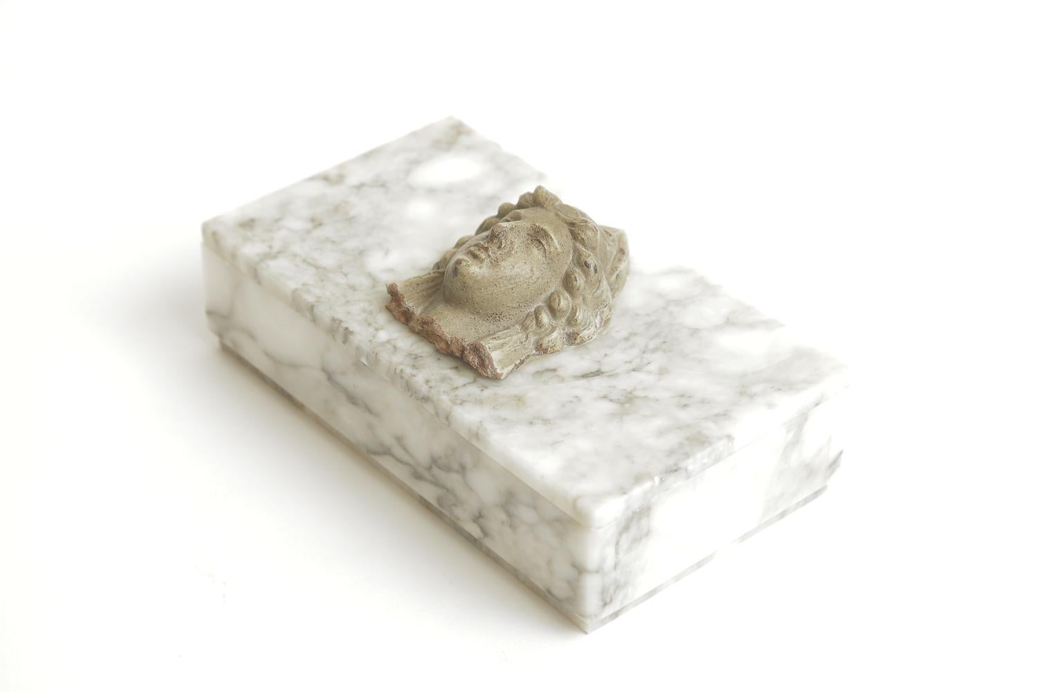 Mid-Century Modern Italian Marble and Medallion Composition Classical Roman Box Vintage