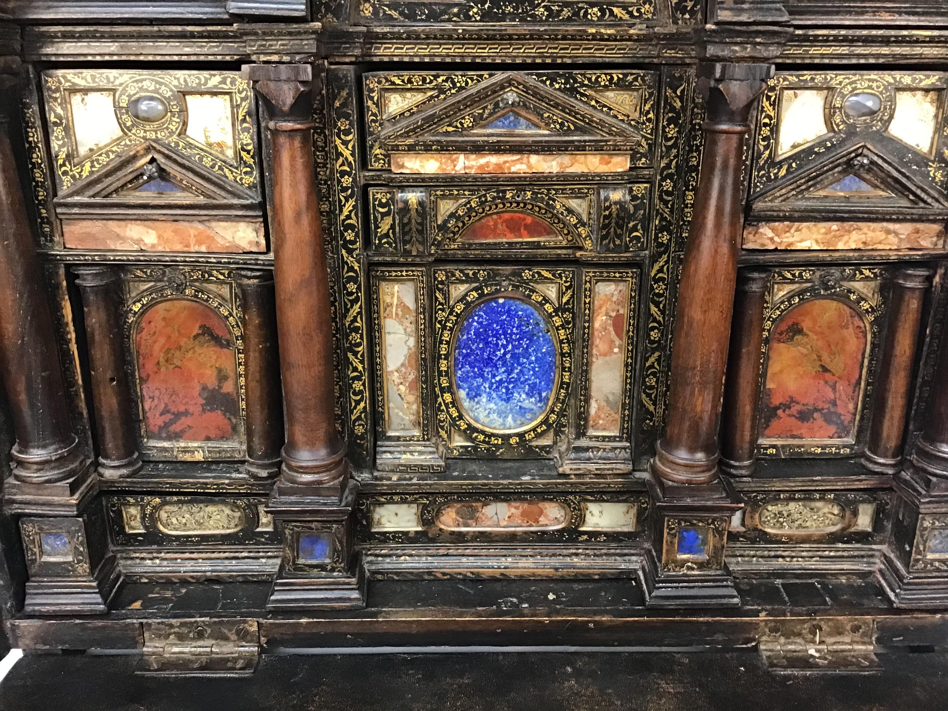 Italian Marble Hardstone Mounted Lacquer Table Cabinet, Venetian 17th Century 4