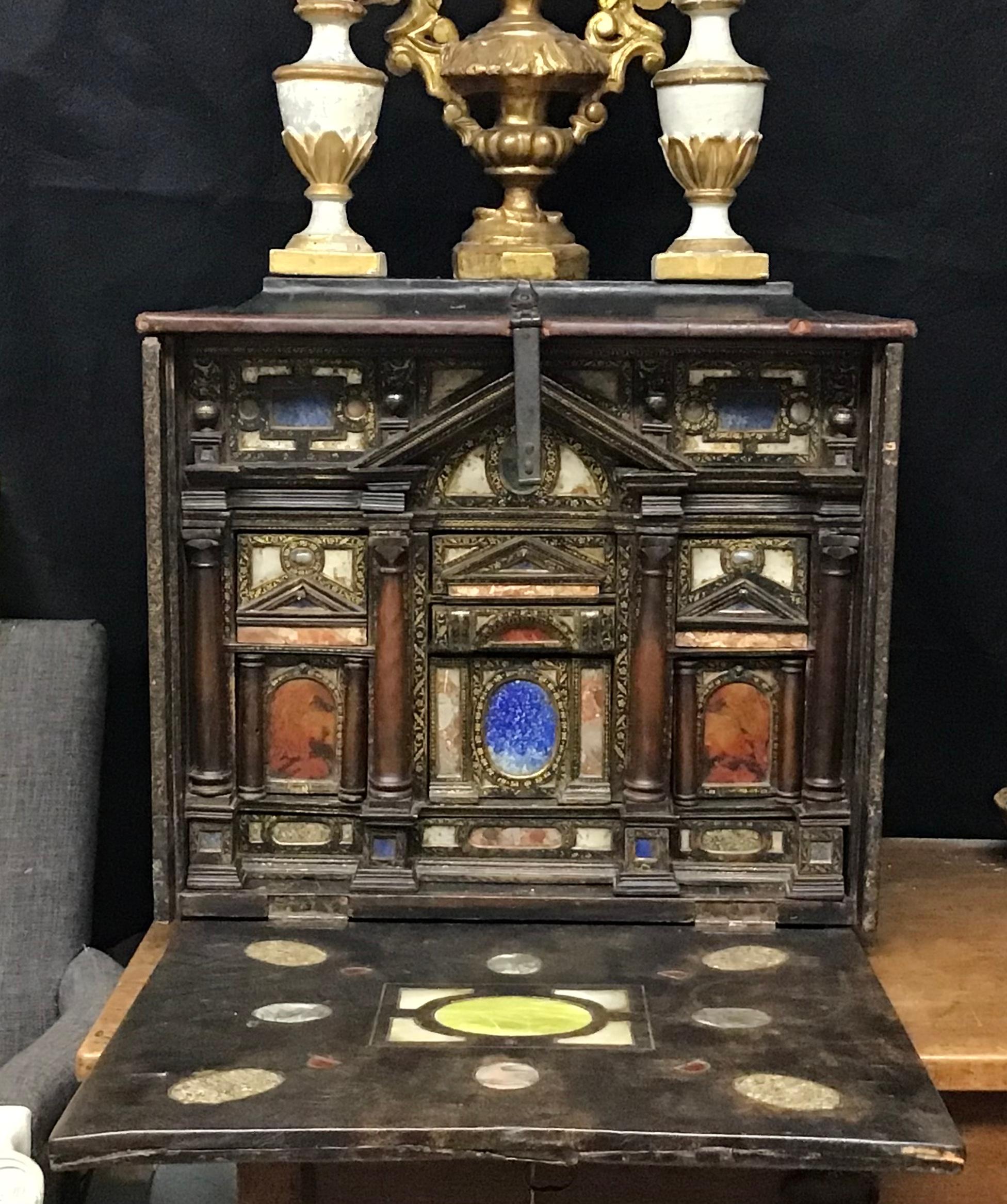 Italian Marble Hardstone Mounted Lacquer Table Cabinet, Venetian 17th Century 13