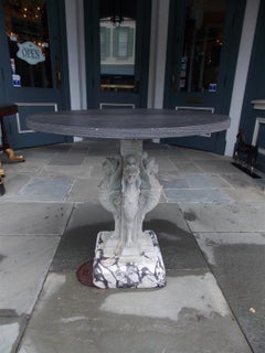 Italian Marble and Slate Top Griffon Floral Medallion Garden Table, Circa 1840