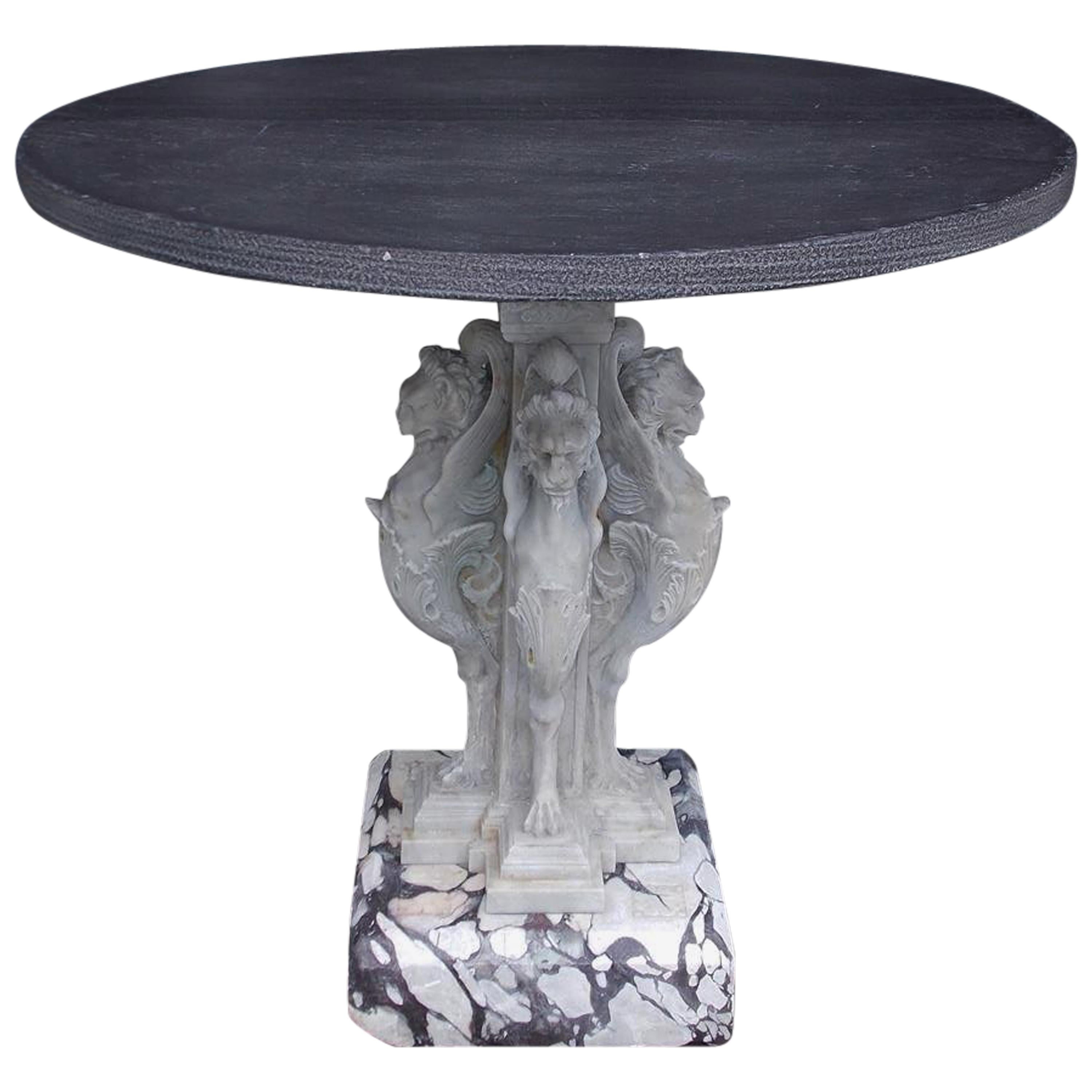 Italian Marble and Slate Top Griffon Floral Medallion Garden Table, Circa 1840