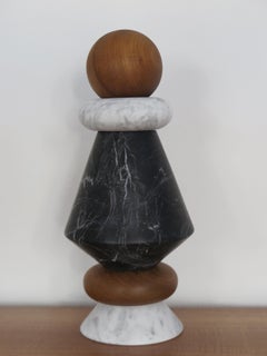 Italian Marble and Wood Contemporary Sculpture, Flower Vase "iTotem"