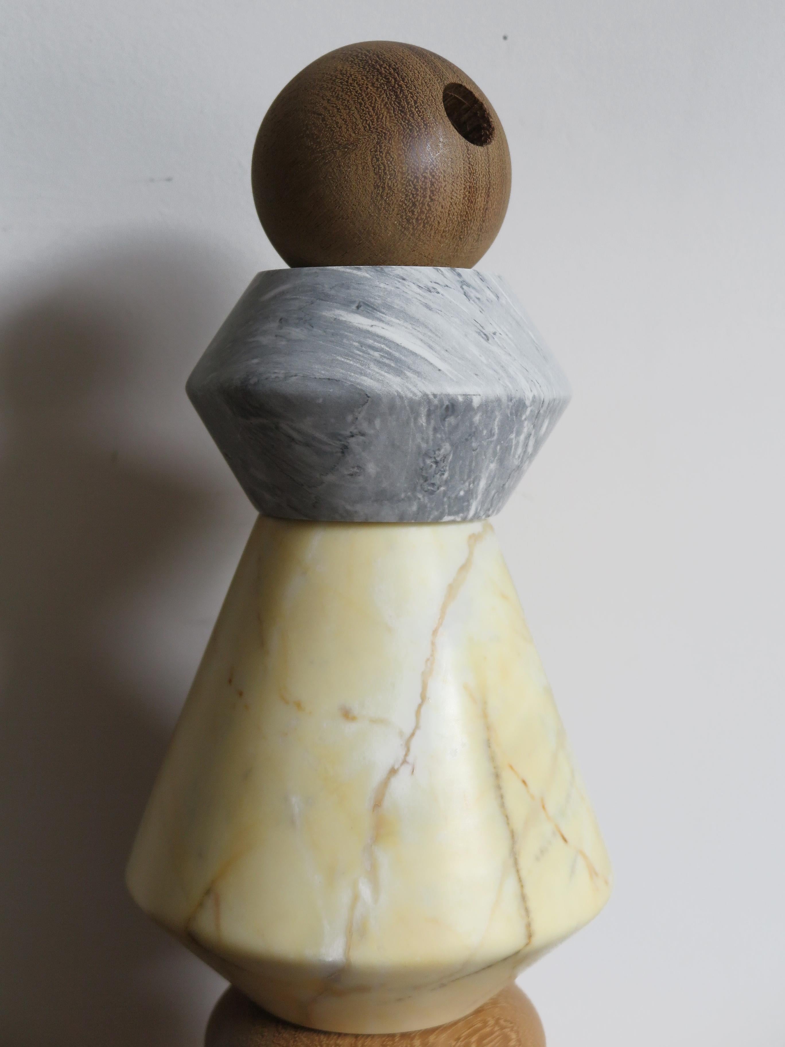 Modern Italian Marble and Wood Contemporary Sculpture, Flower Vase 