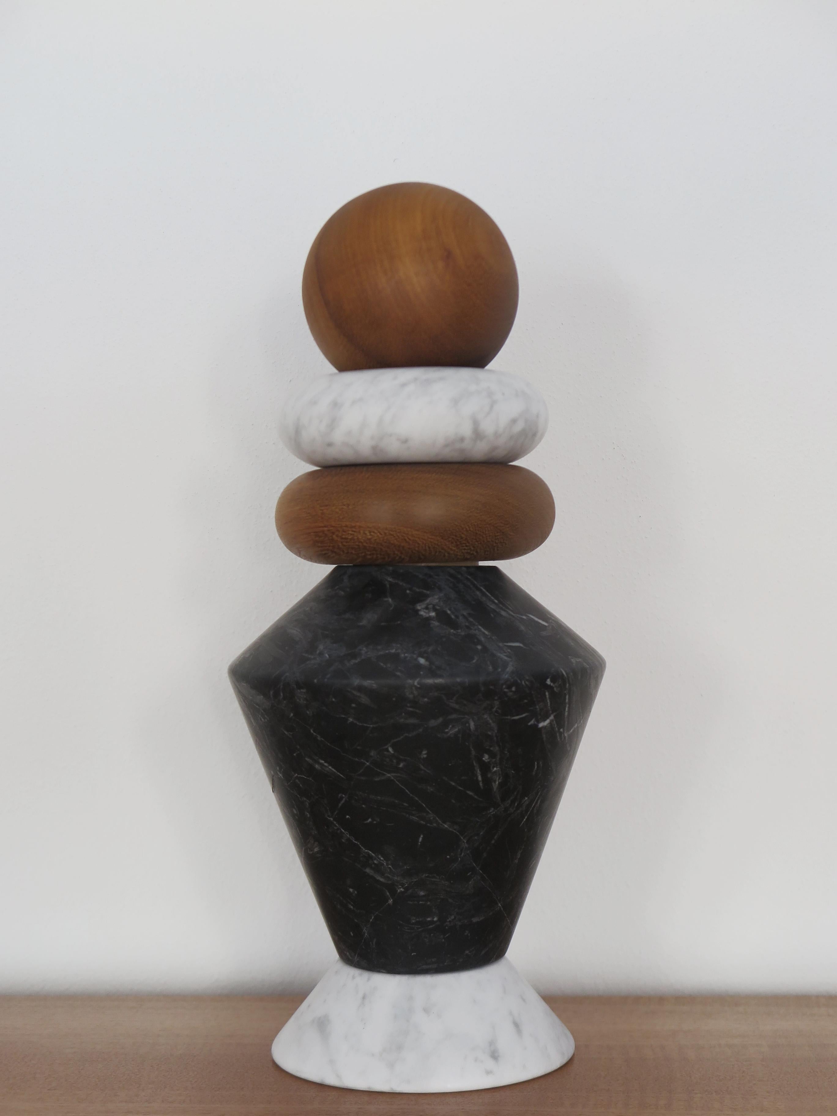 Modern Italian Marble and Wood Contemporary Sculpture, Flower Vase 