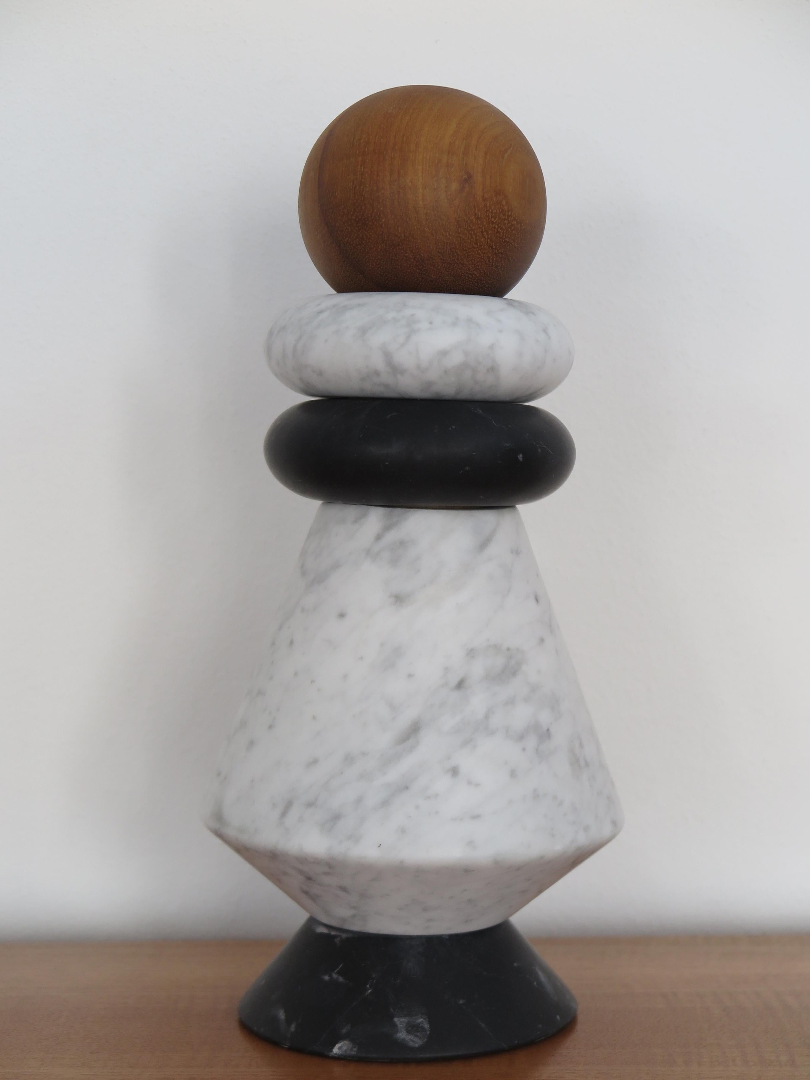 Modern Italian Marble and Wood Contemporary Sculpture, Flower Vase 