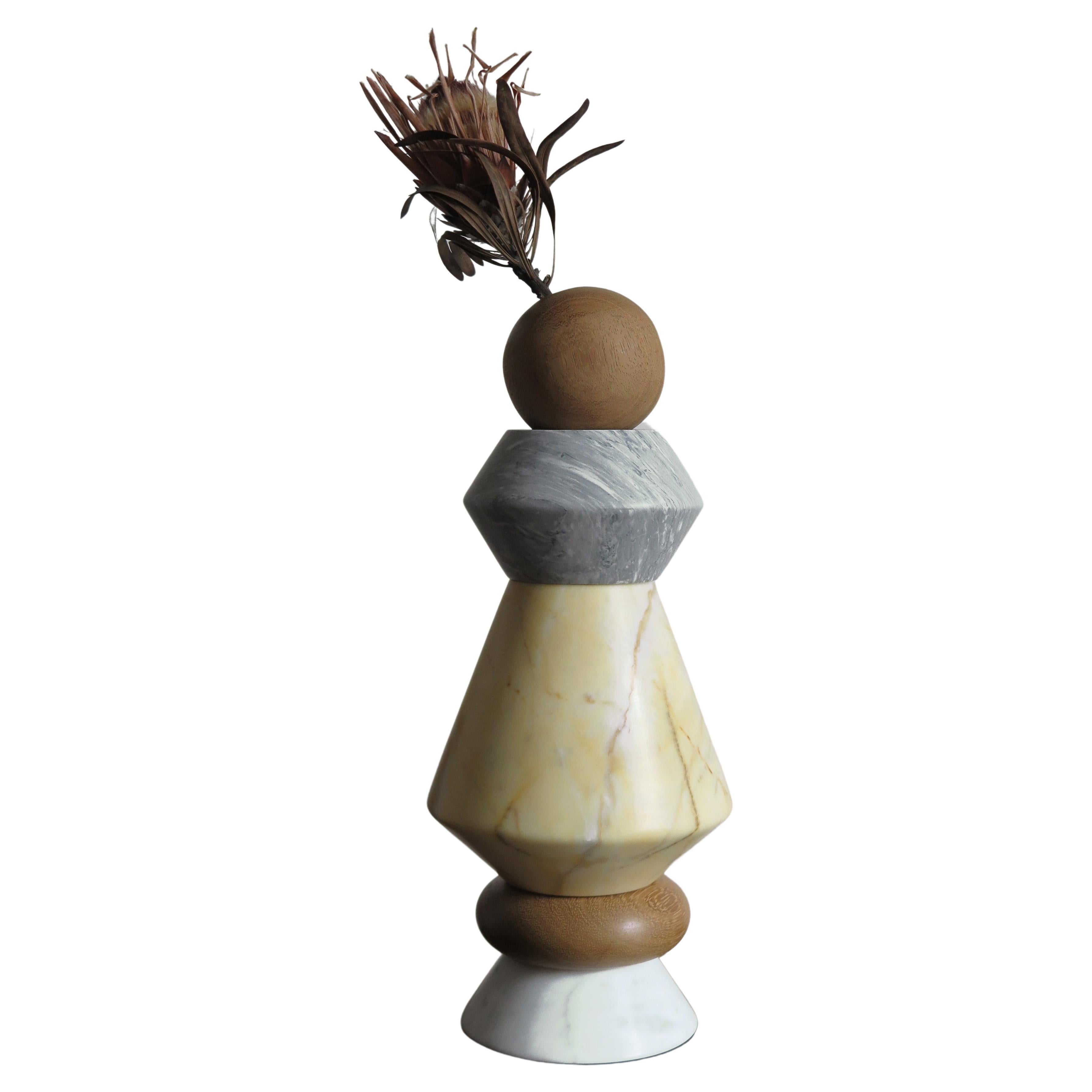 Italian Marble and Wood Contemporary Sculpture, Flower Vase "iTotem"