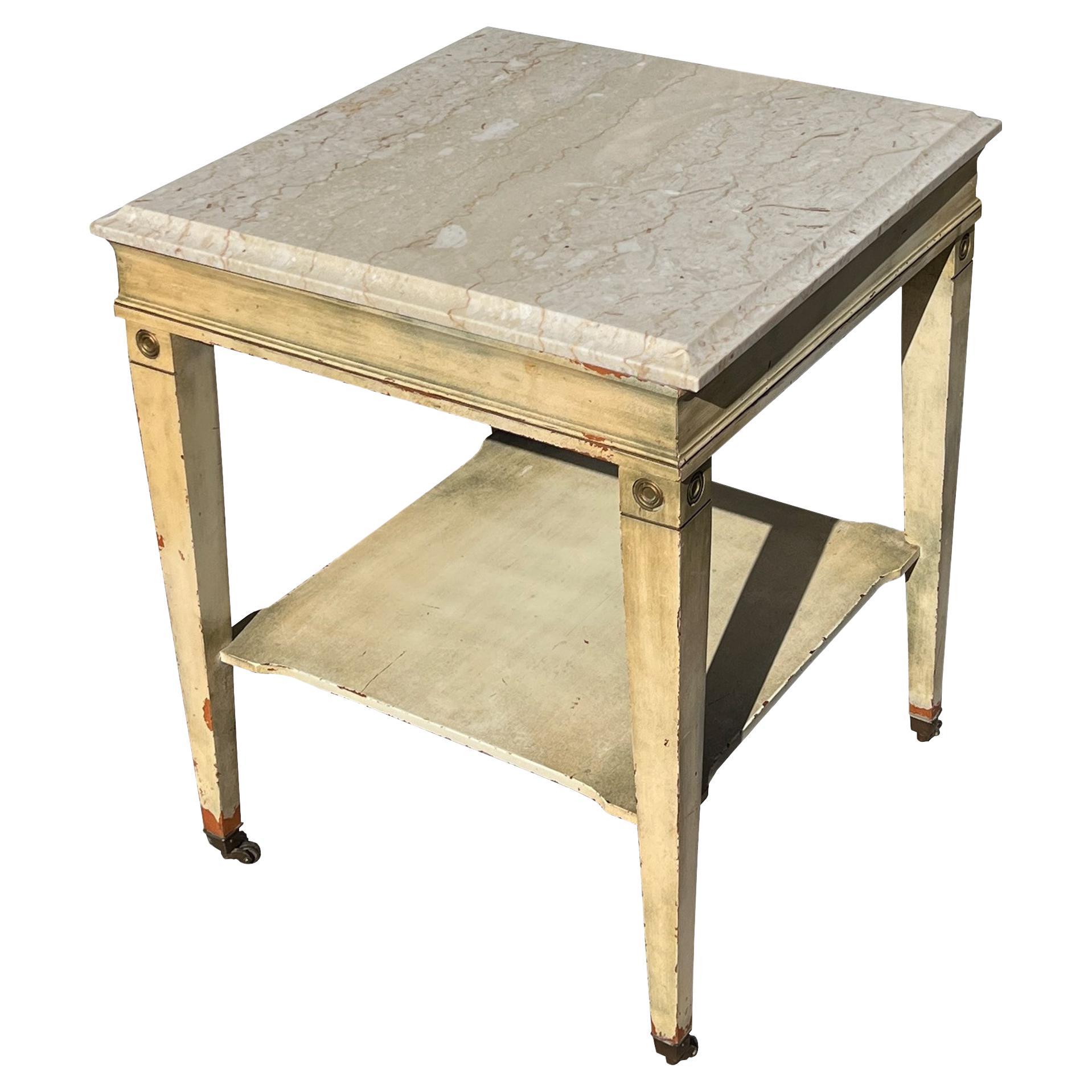 Italian Marble and Wood Side Table with Neoclassical Details