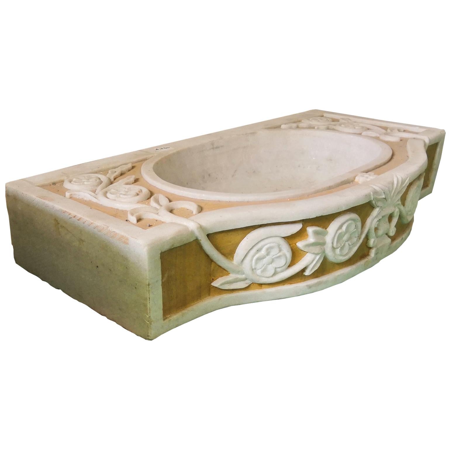 This timeless beautiful Italian classical sink is cut from one single block of white marble, these designs have not changed since Greek and Roman times, it carries superb artistic merit easily fitting in with old and new buildings. 

External