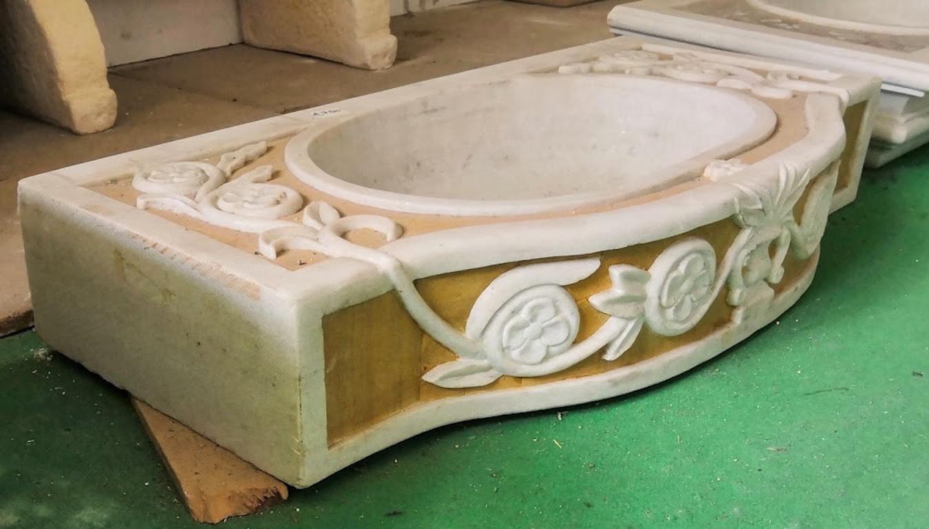 Hand-Crafted Italian Marble Antique Style Inlaid Sink For Sale