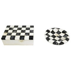 Italian Marble Ashtray and Covered Box Italy Mid Century 1960s Unused