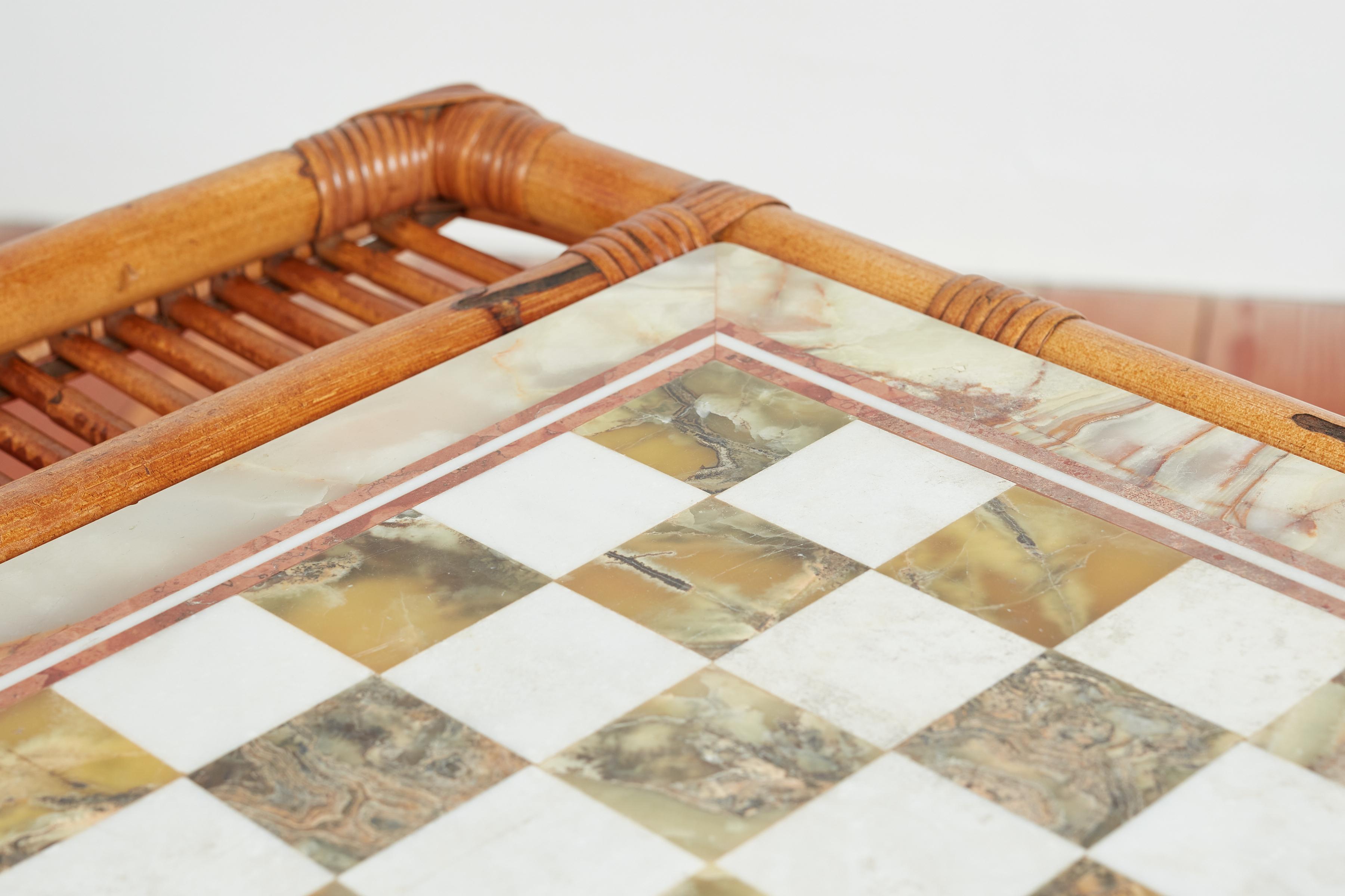 Italian Marble & Bamboo Chess Table For Sale 9
