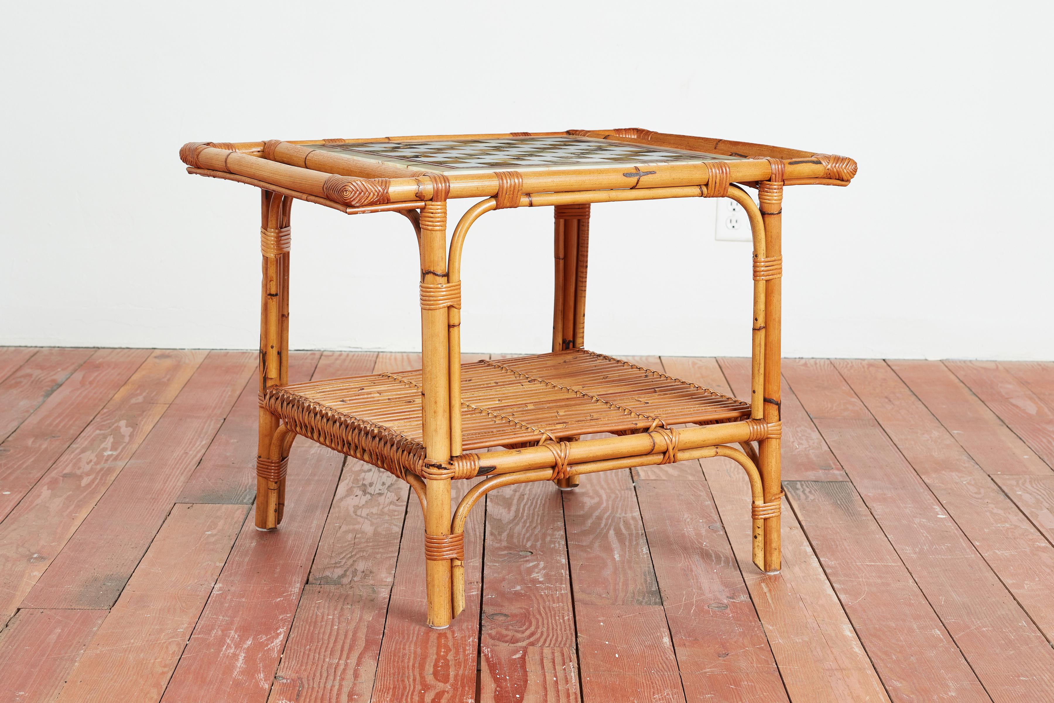 Italian Marble & Bamboo Chess Table In Good Condition For Sale In Beverly Hills, CA