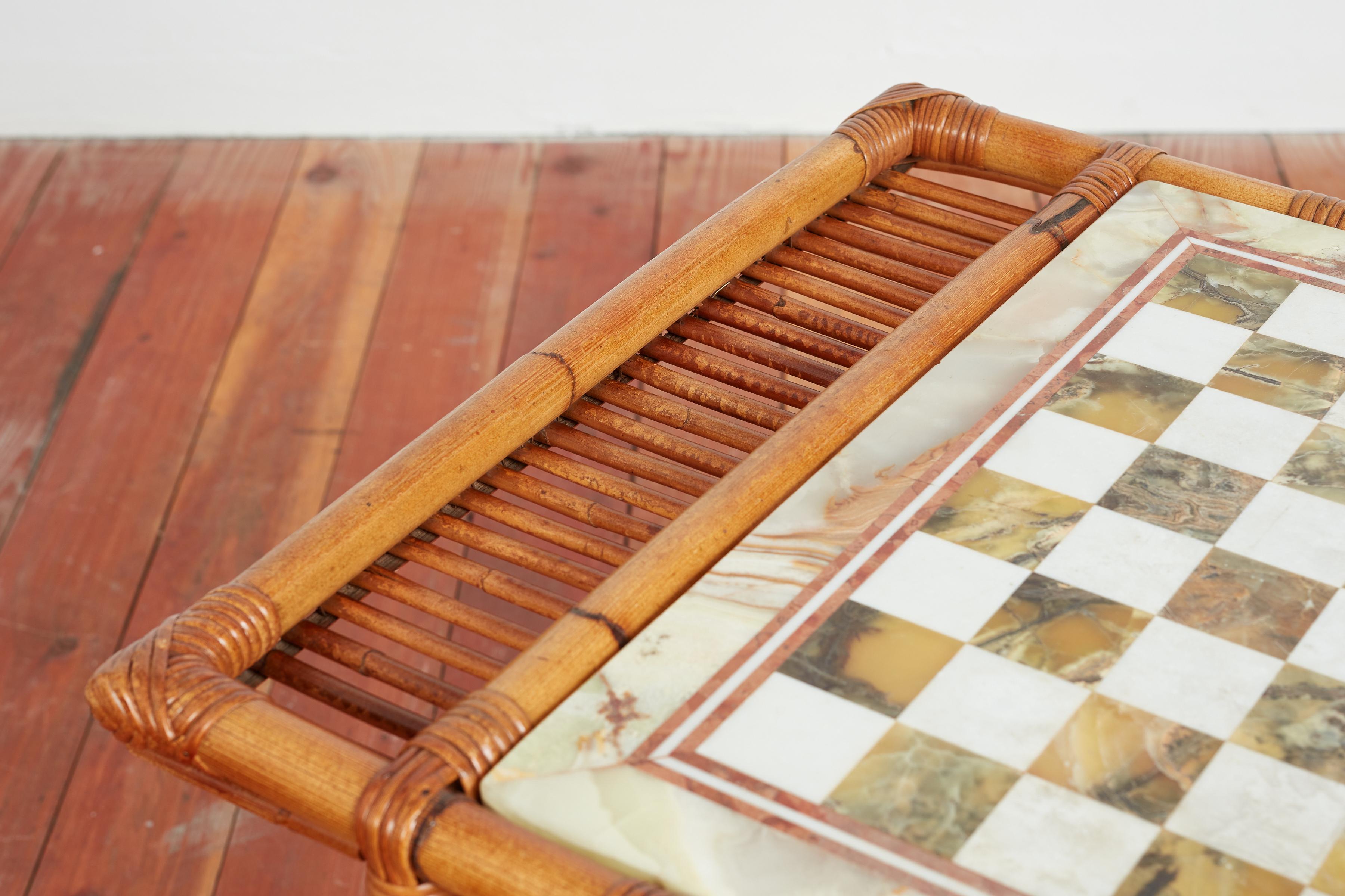 Italian Marble & Bamboo Chess Table For Sale 3