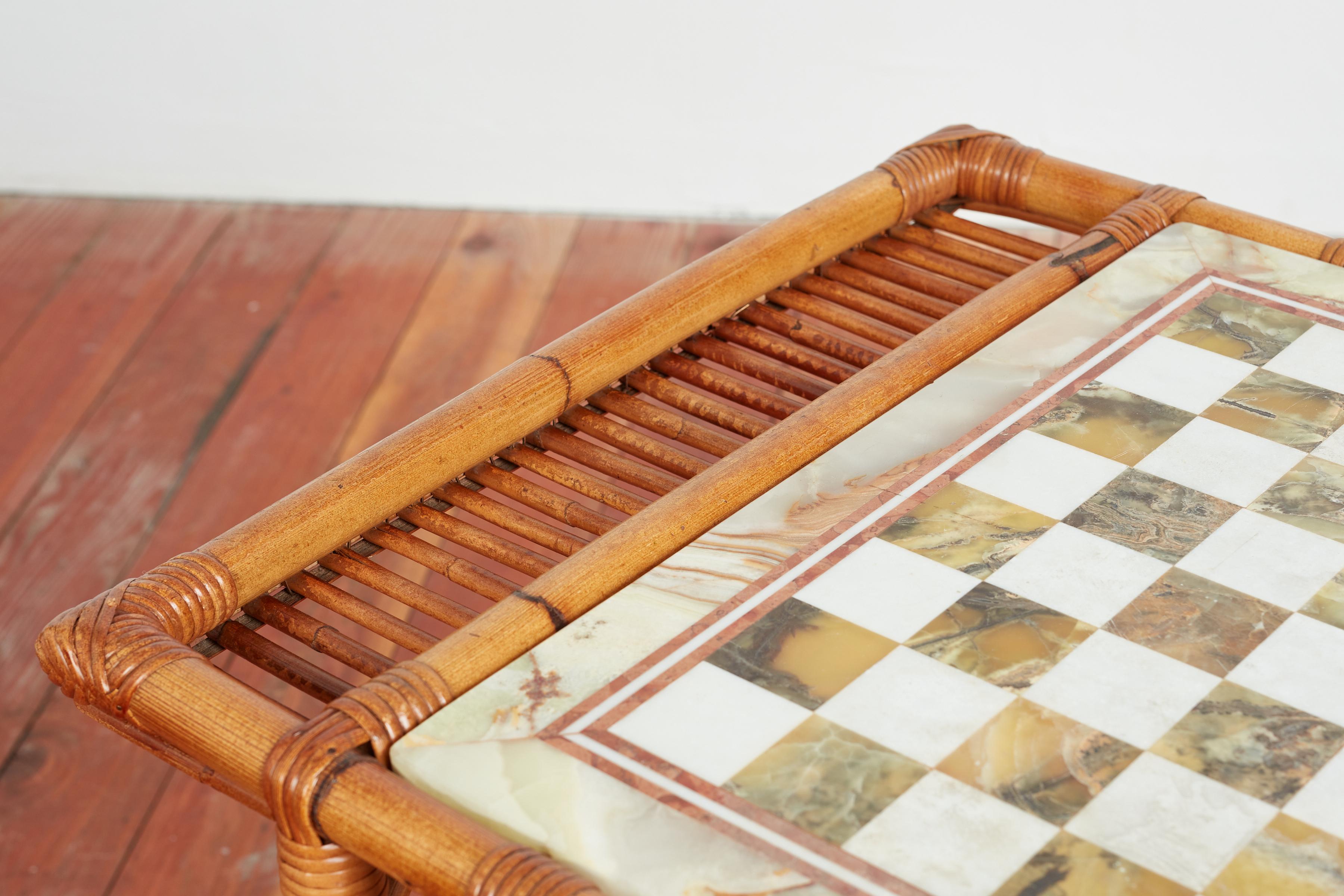 Italienischer Schachspieltisch aus Marmor und Bambus im Angebot 4