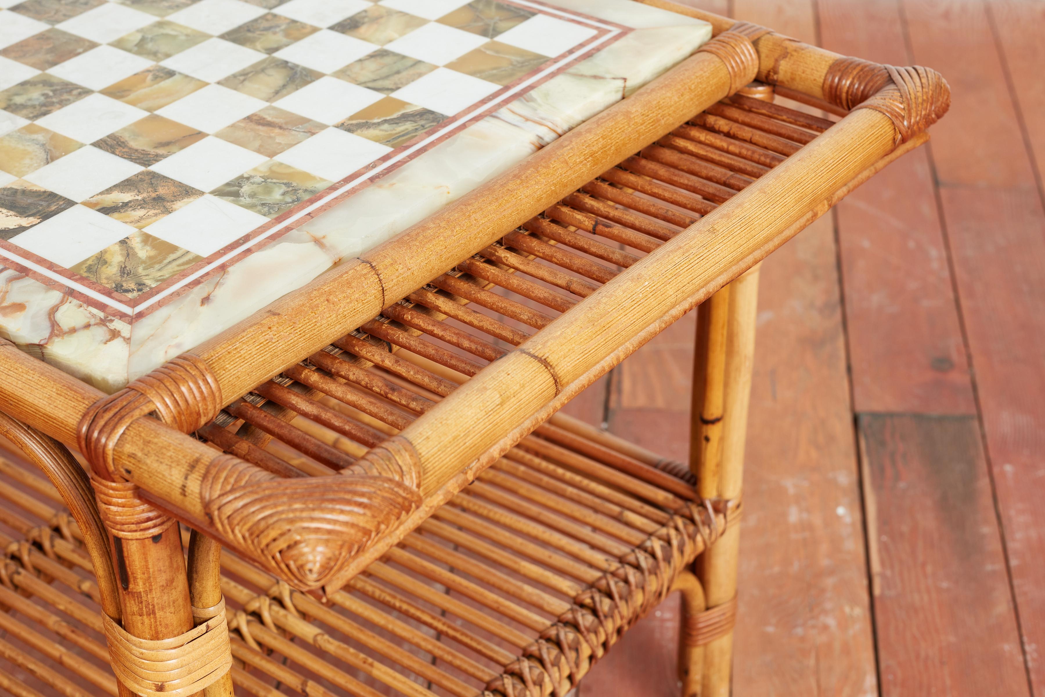 Italienischer Schachspieltisch aus Marmor und Bambus im Angebot 5