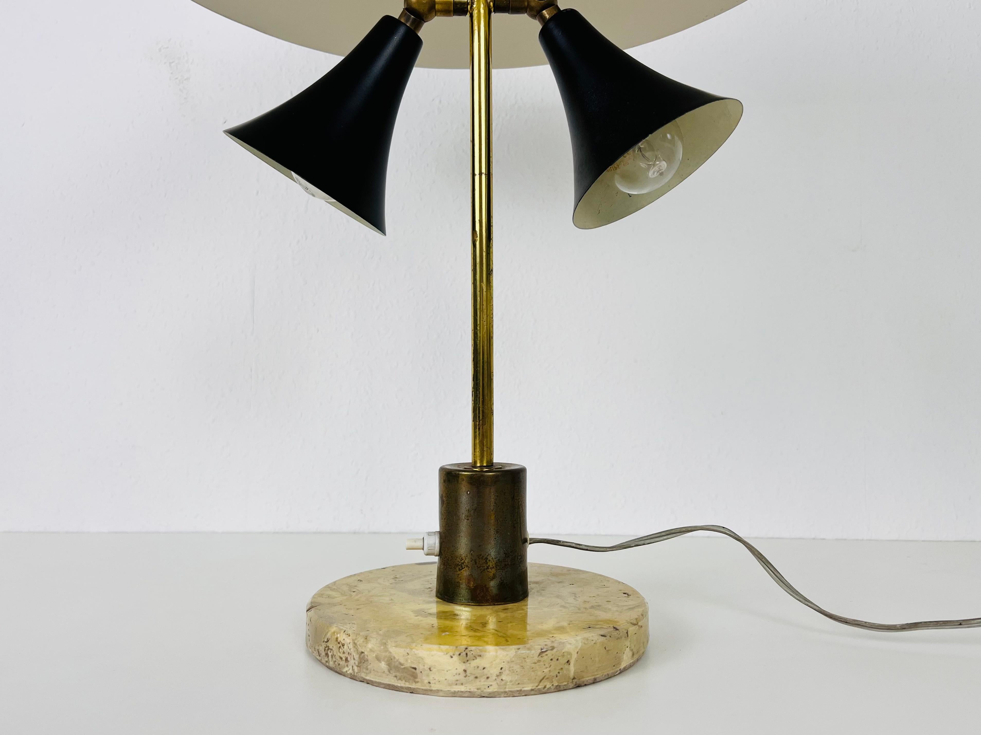 Mid-Century Modern Italian Marble Base and Brass Table Lamp, 1960s, Italy For Sale