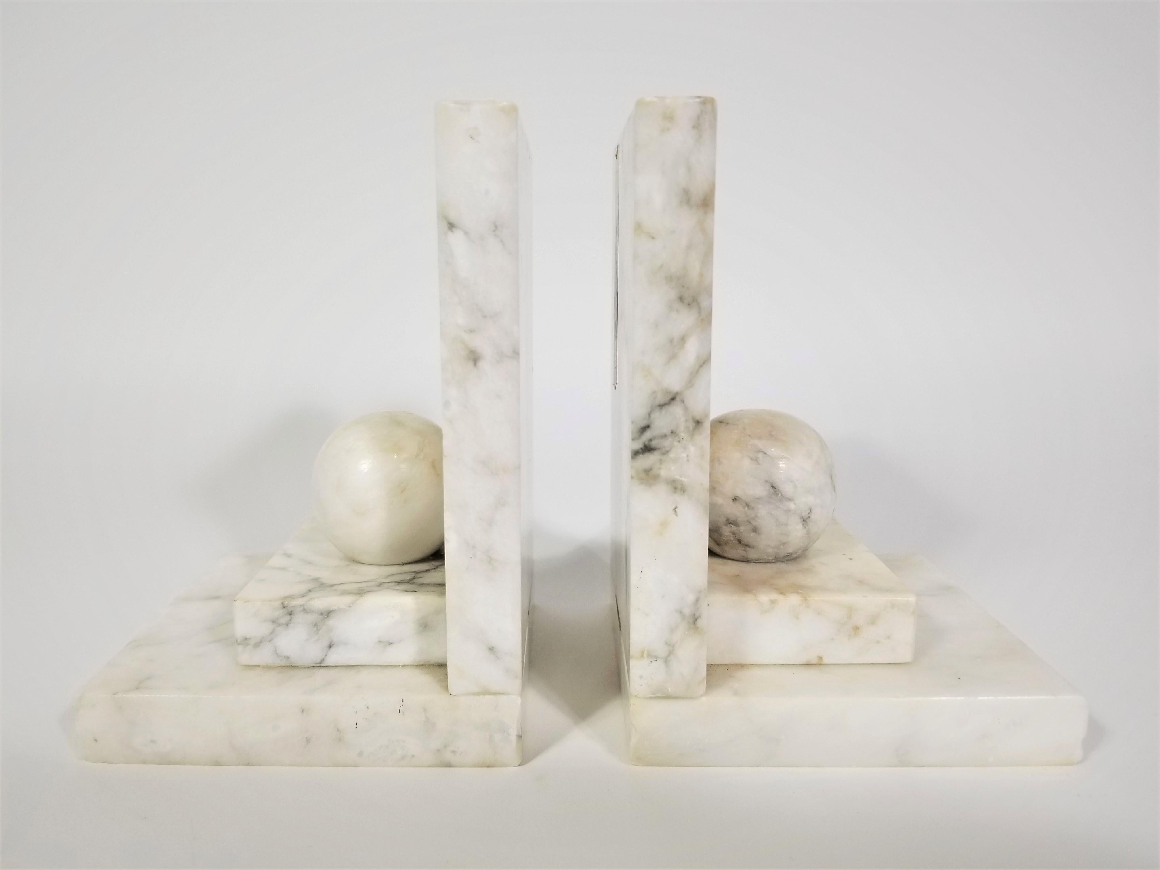 Mid century pair of Italian marble bookends. Geometric Design.