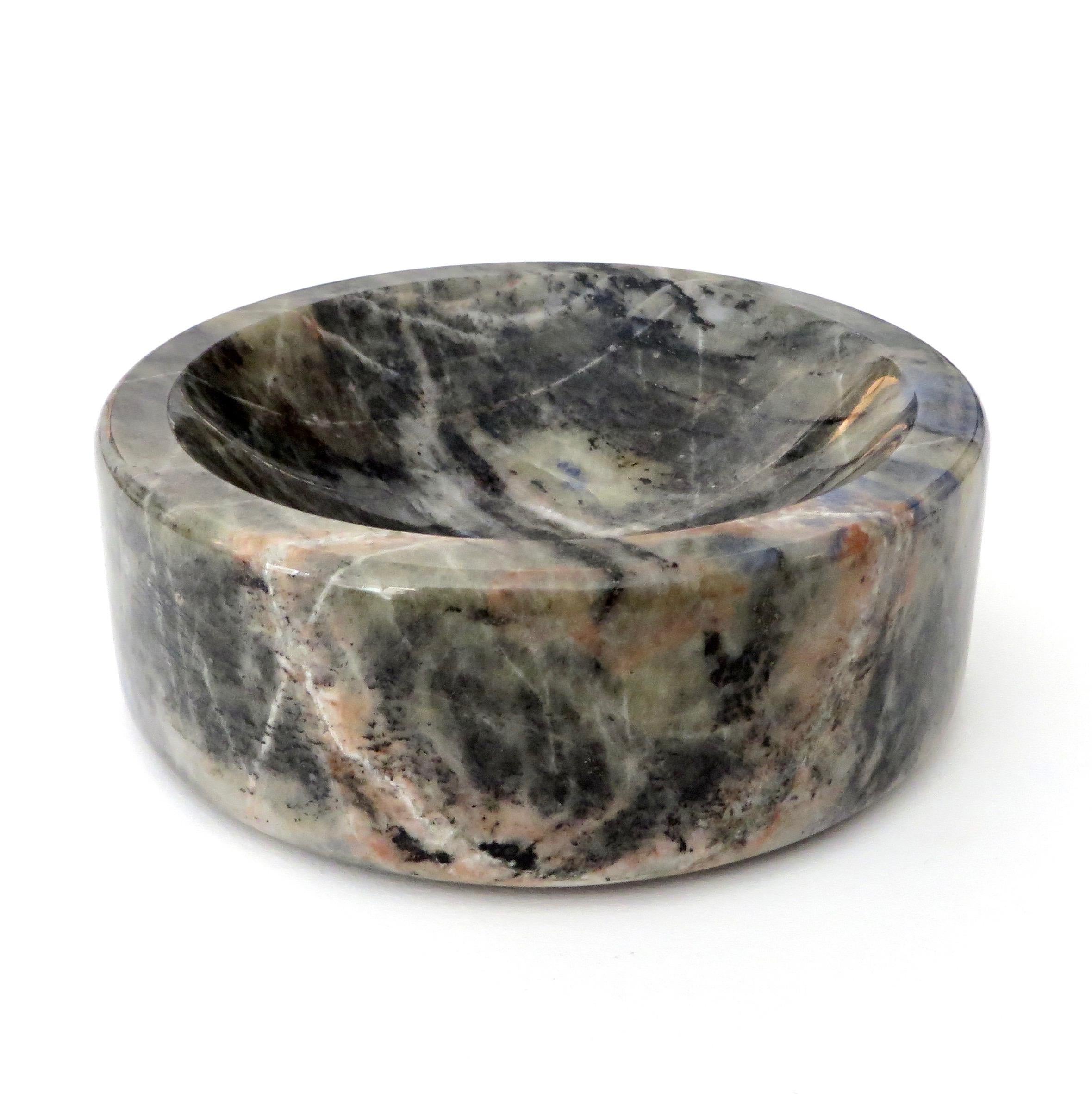 Italian marble bowl or vide poche in blue, gray, white and creams Italian marble.
Use as a vide poche for a desk, dresser, coffee table or a table serving item or ashtray.
Or part of a marble collection considering this unusual marble.