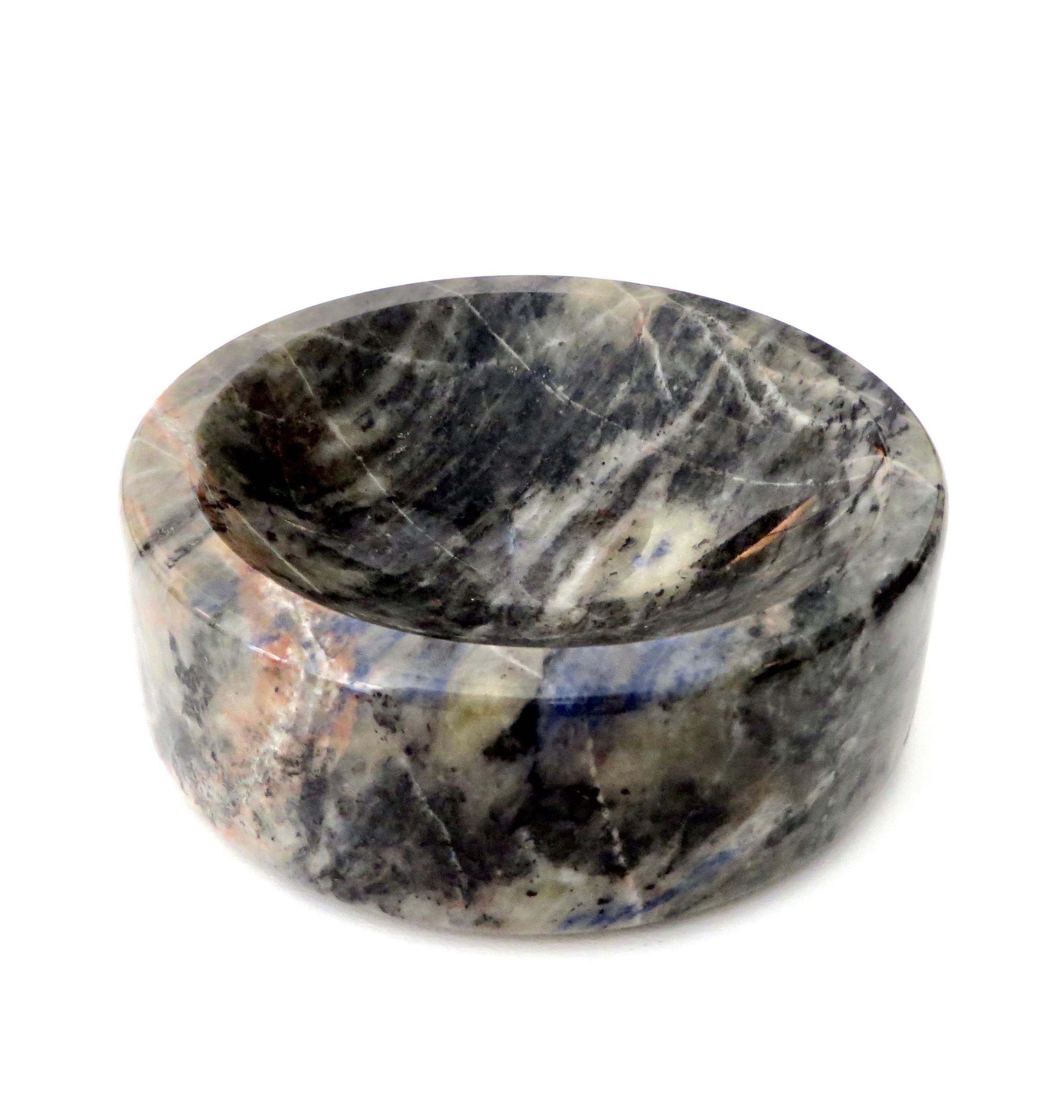 Mid-Century Modern Italian Marble Bowl or Vide Poche Blue Lapis Colored Gray White Veined Marble