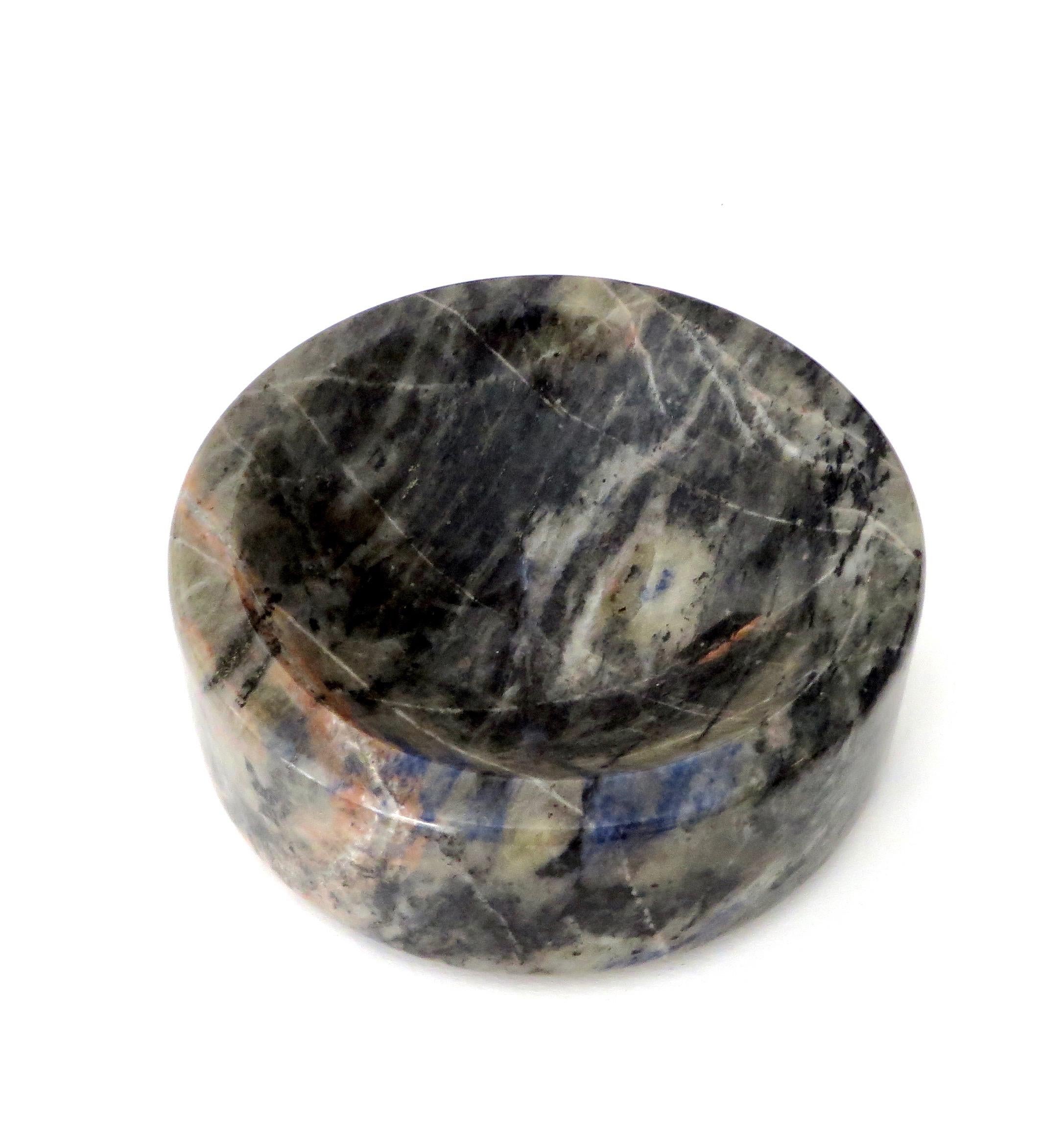 Mid-20th Century Italian Marble Bowl or Vide Poche Blue Lapis Colored Gray White Veined Marble