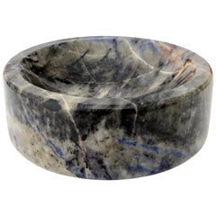 Italian Marble Bowl or Vide Poche Blue Lapis Colored Gray White Veined Marble