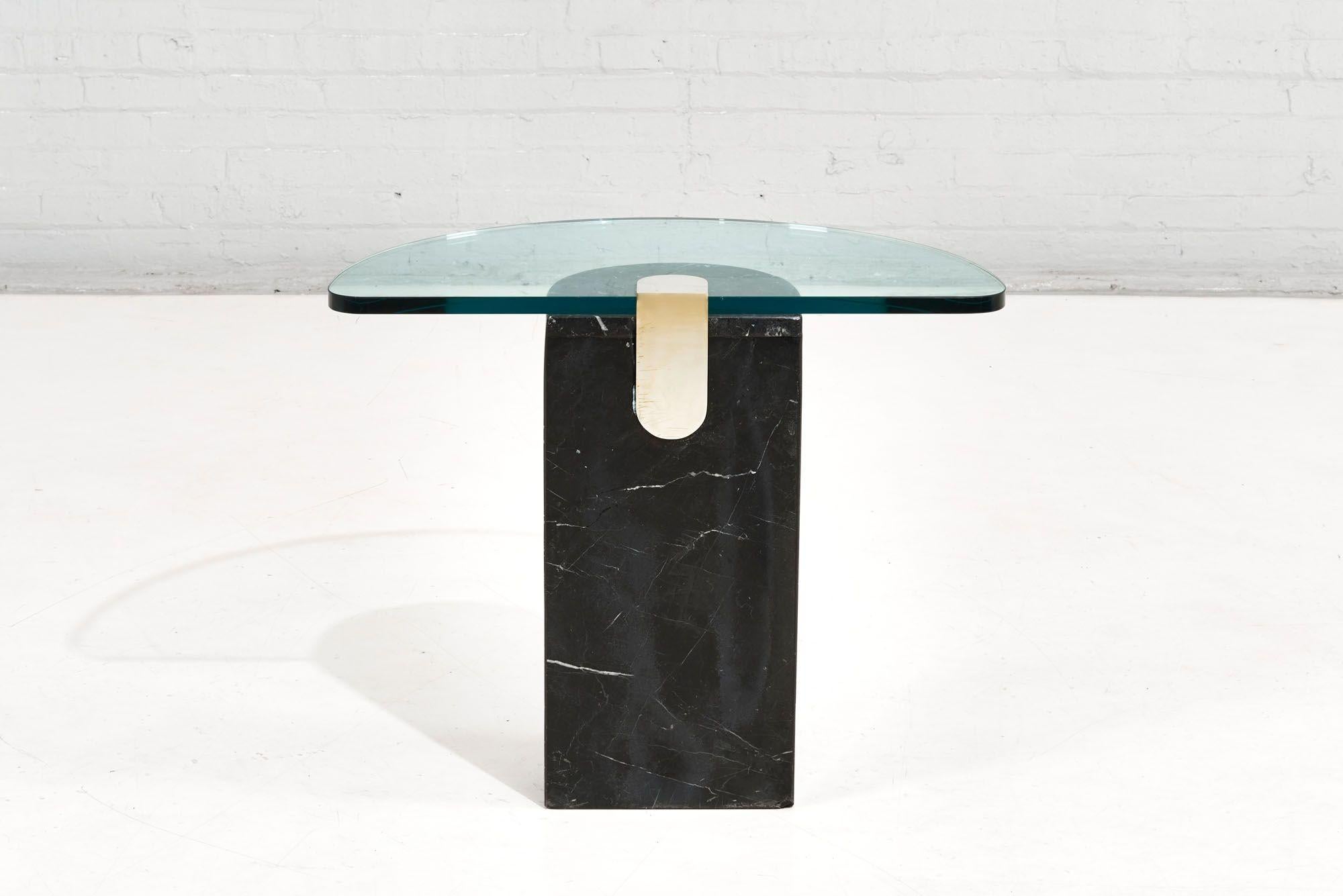 Mid-20th Century Italian Marble Brass and Glass Side Table by La Rosa, 1960 For Sale