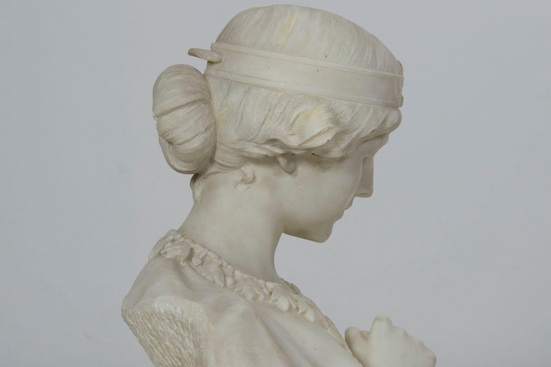 Italian Marble Bust Antique Sculpture of “Cleopatra” by Aristede Petrilli 3