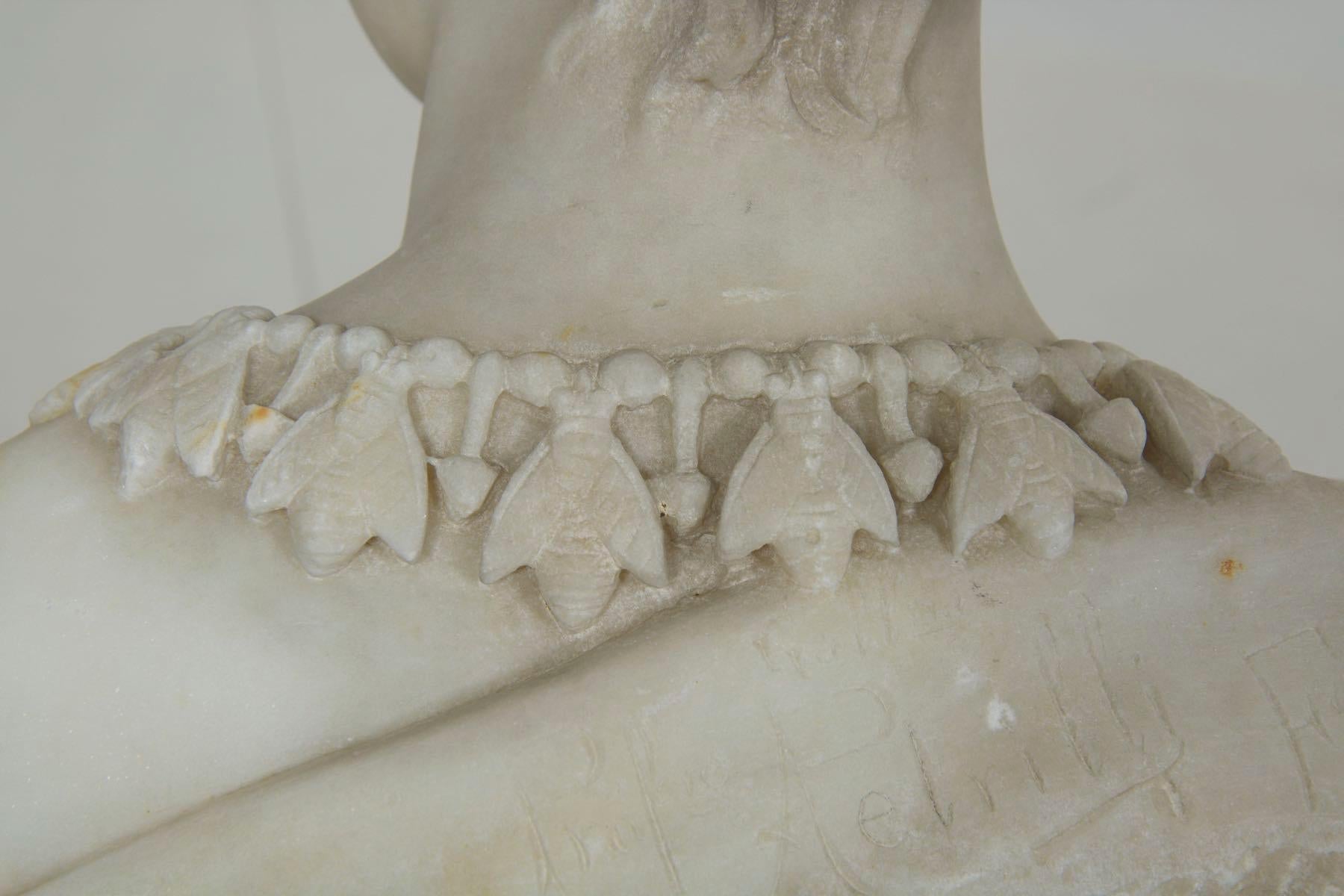 Italian Marble Bust Antique Sculpture of “Cleopatra” by Aristede Petrilli 11