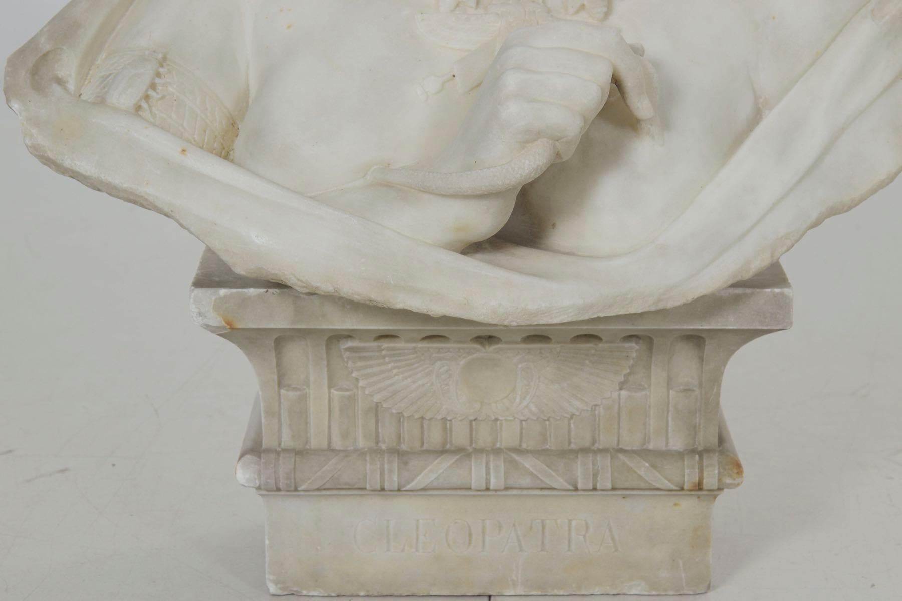 Romantic Italian Marble Bust Antique Sculpture of “Cleopatra” by Aristede Petrilli