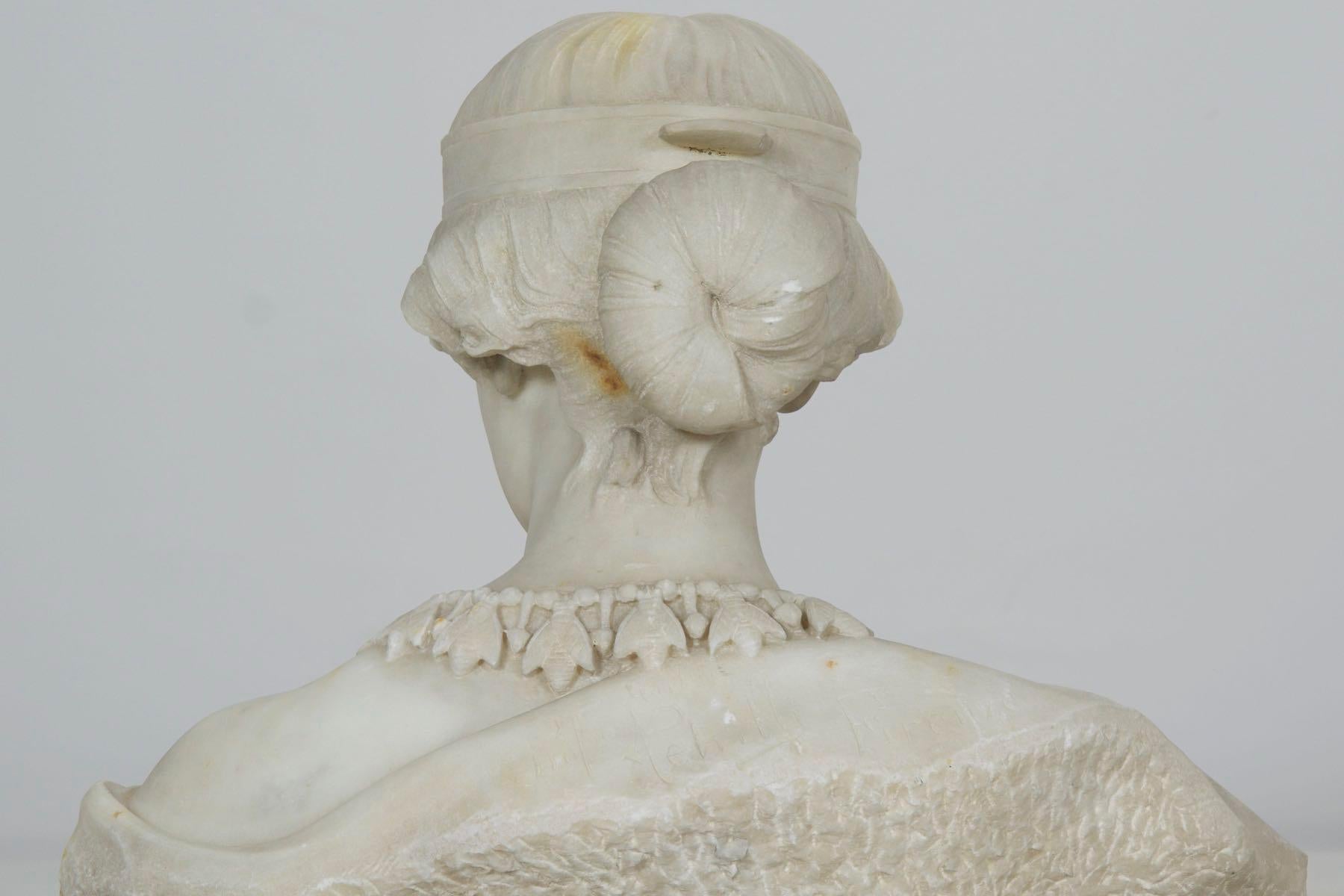 Italian Marble Bust Antique Sculpture of “Cleopatra” by Aristede Petrilli 1