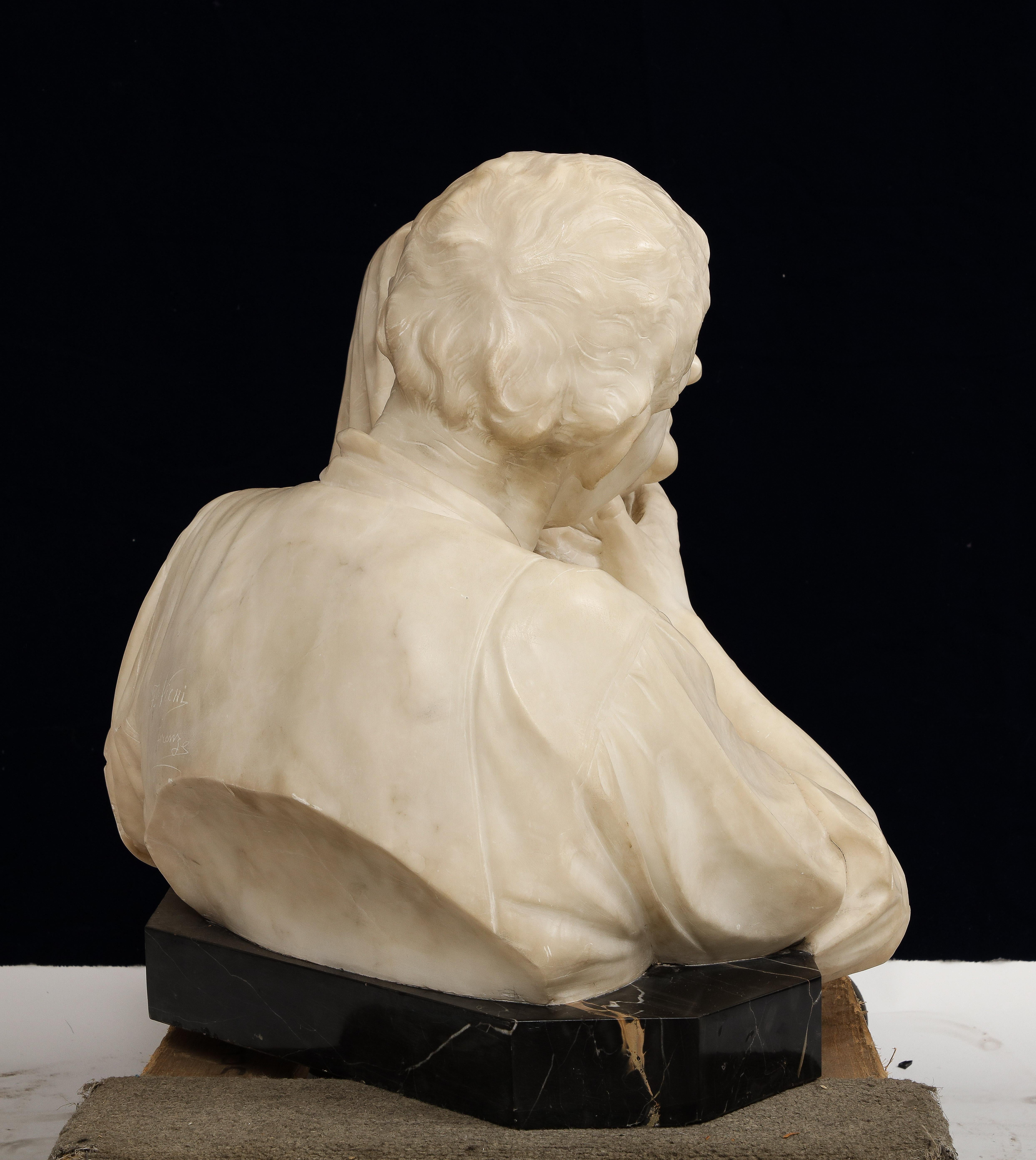 Italian Marble Bust of The Grandparents, Titled: Rimembranze, Signed Vichi For Sale 6