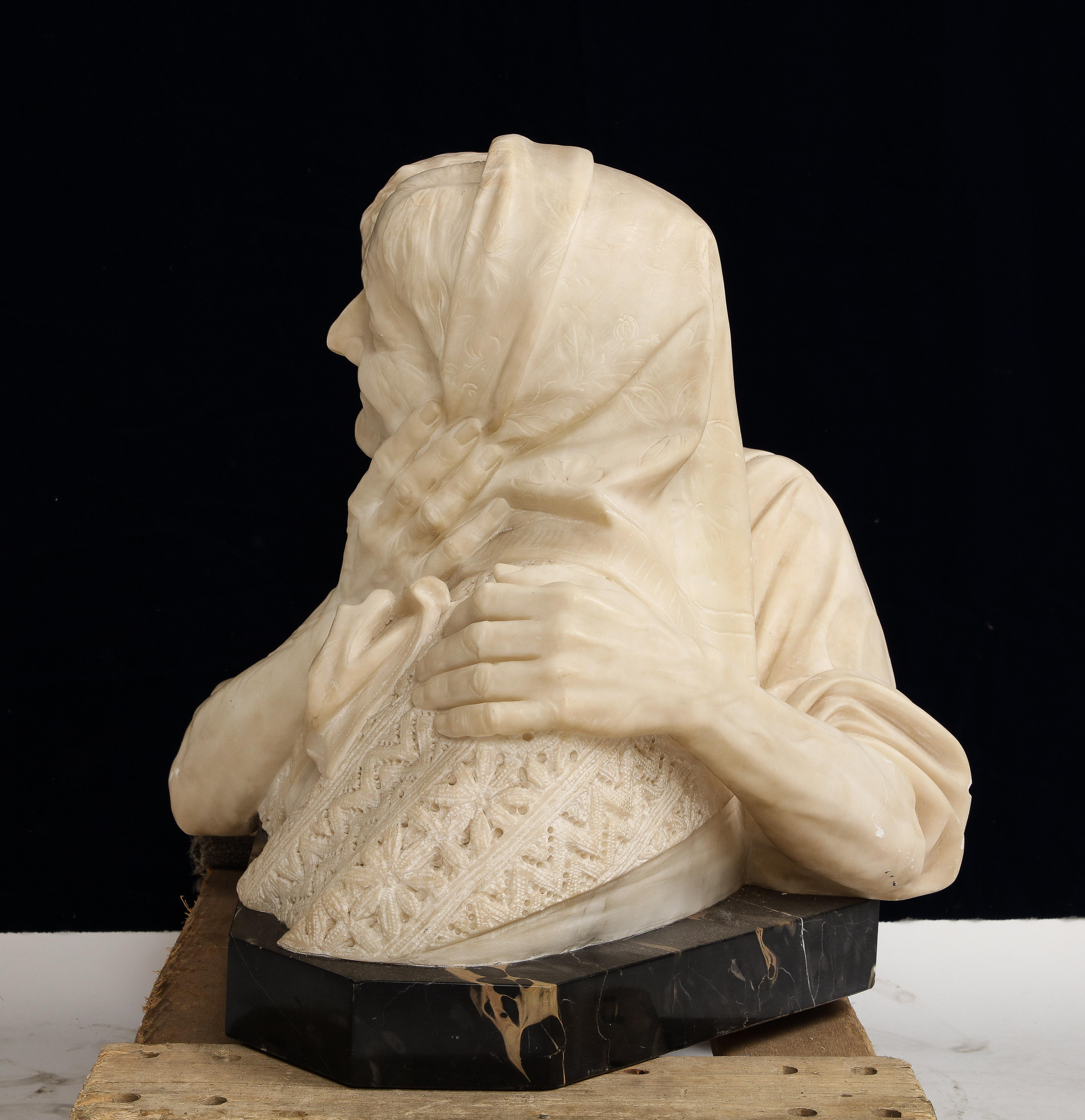 Italian Marble Bust of The Grandparents, Titled: Rimembranze, Signed Vichi In Good Condition For Sale In New York, NY