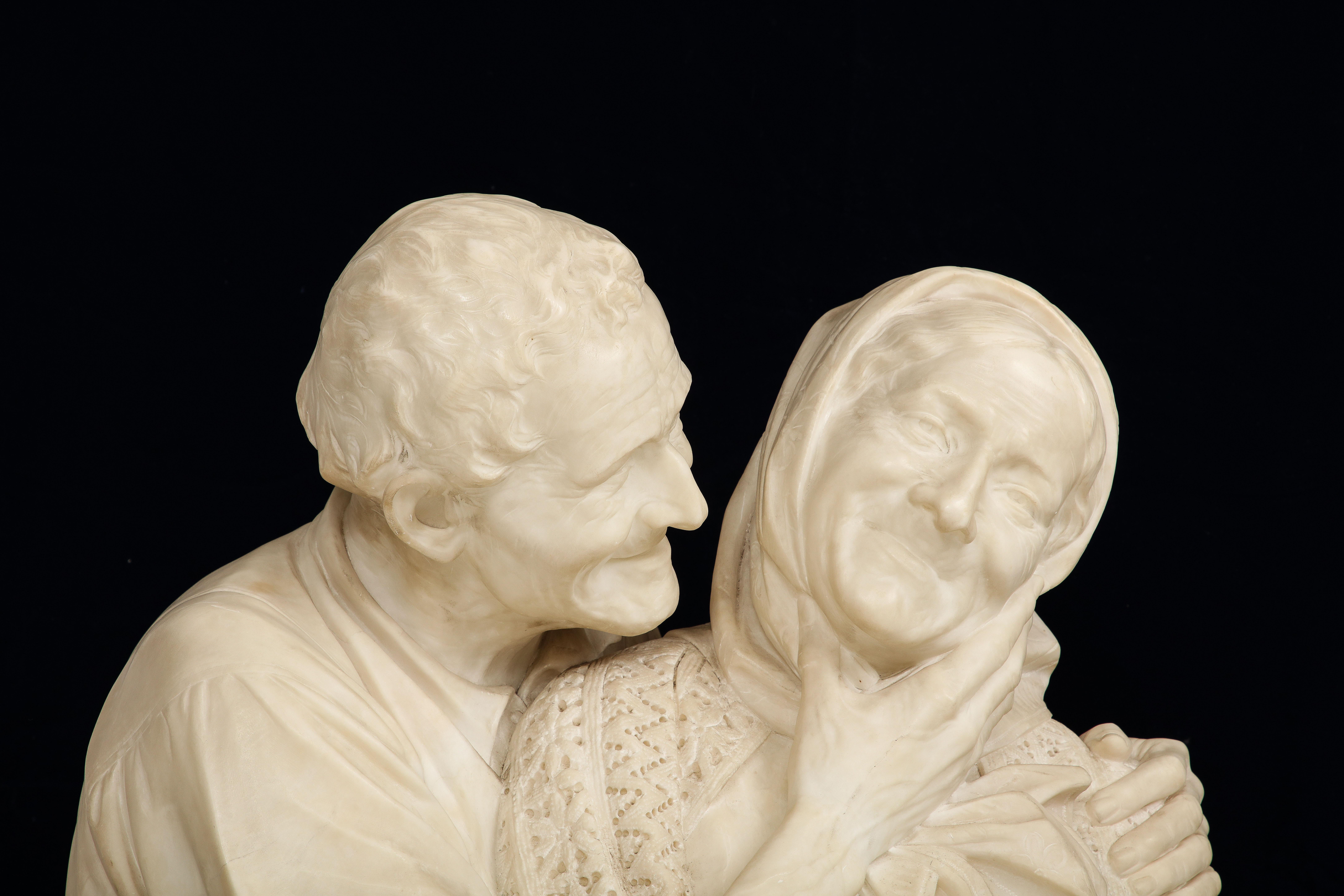 Italian Marble Bust of The Grandparents, Titled: Rimembranze, Signed Vichi For Sale 1
