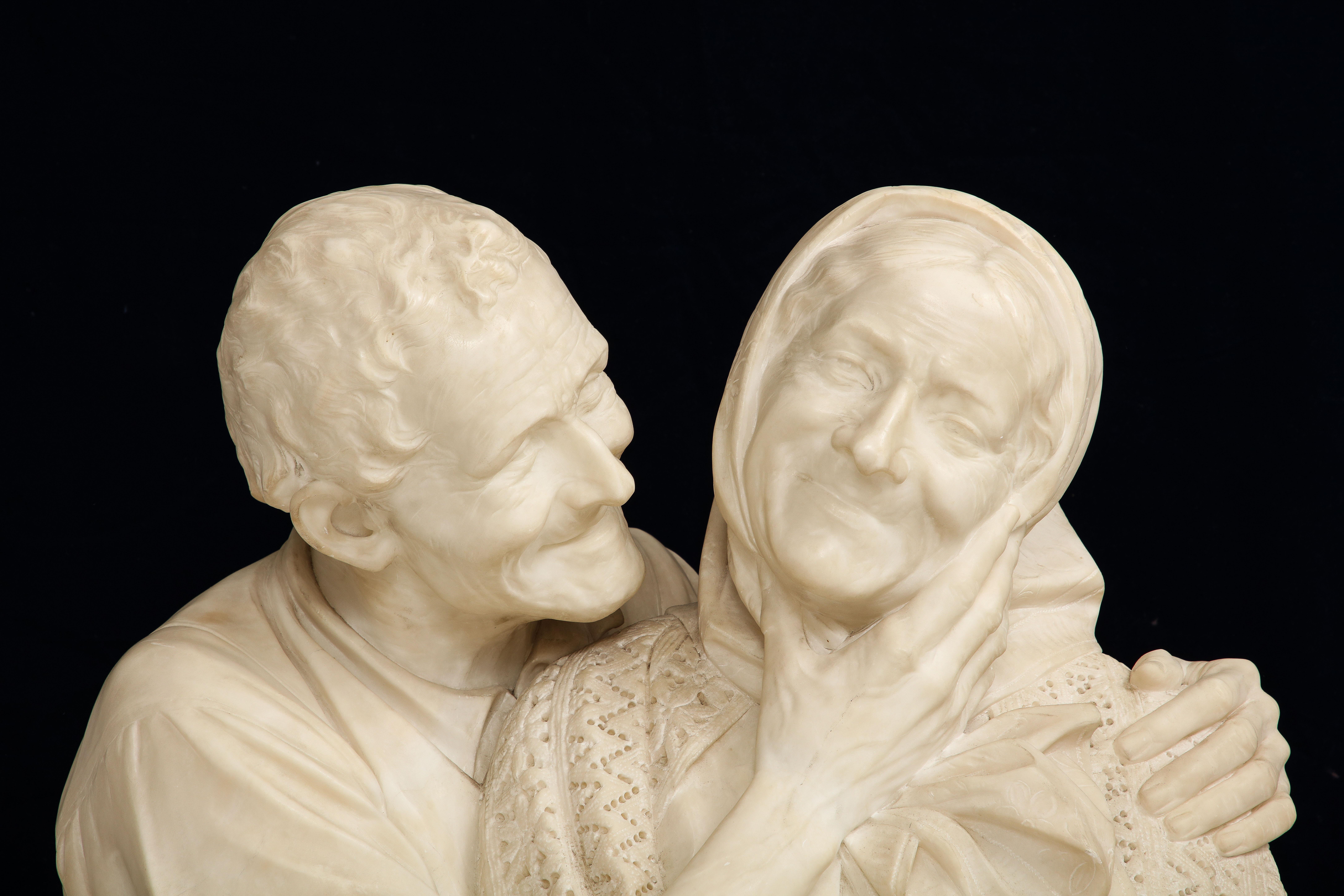 Italian Marble Bust of The Grandparents, Titled: Rimembranze, Signed Vichi For Sale 2