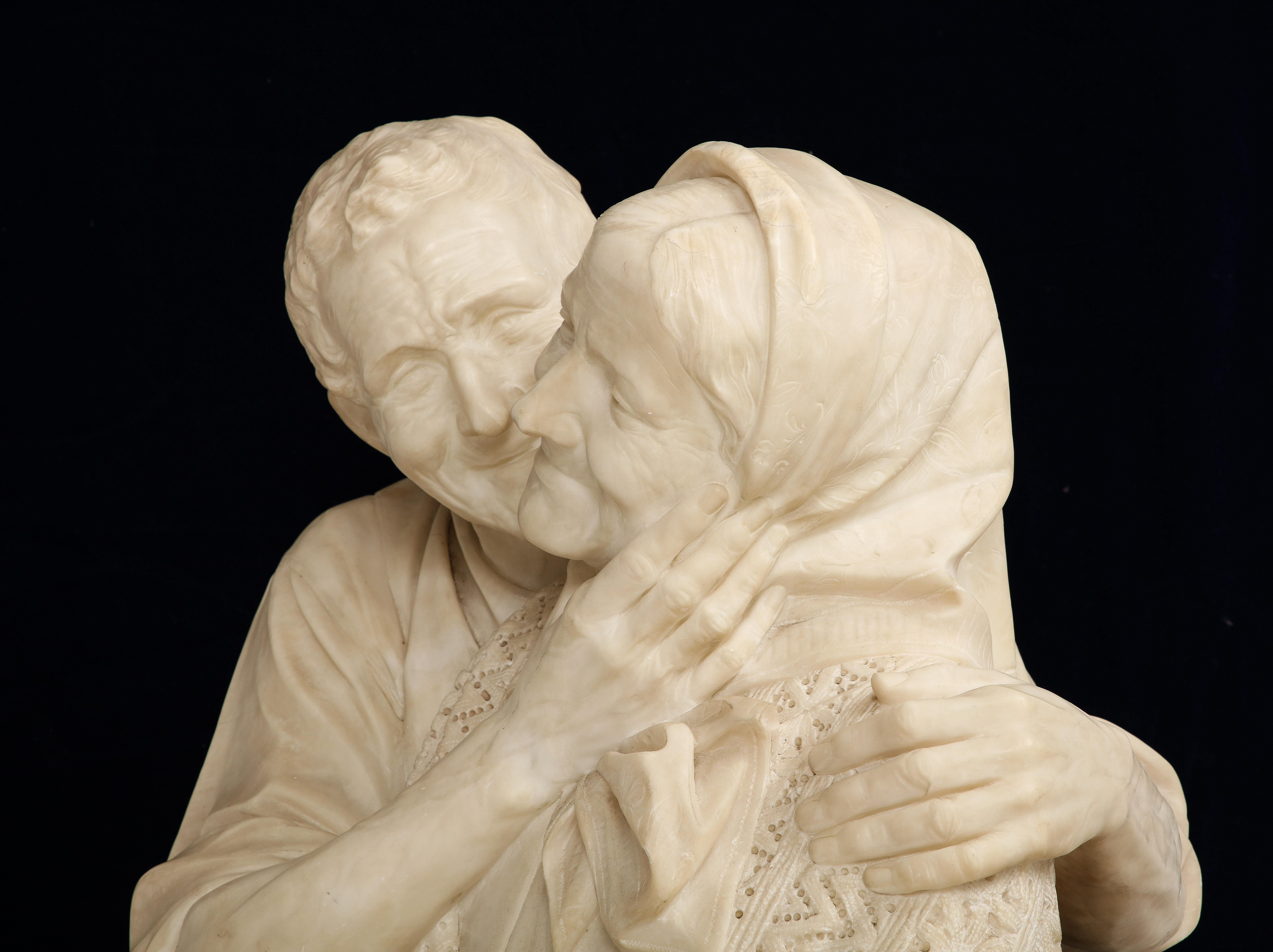 Italian Marble Bust of The Grandparents, Titled: Rimembranze, Signed Vichi For Sale 3