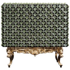 Italian Marble Cabinet in Nero Portoro Marble & Verde Ming with Brass Details