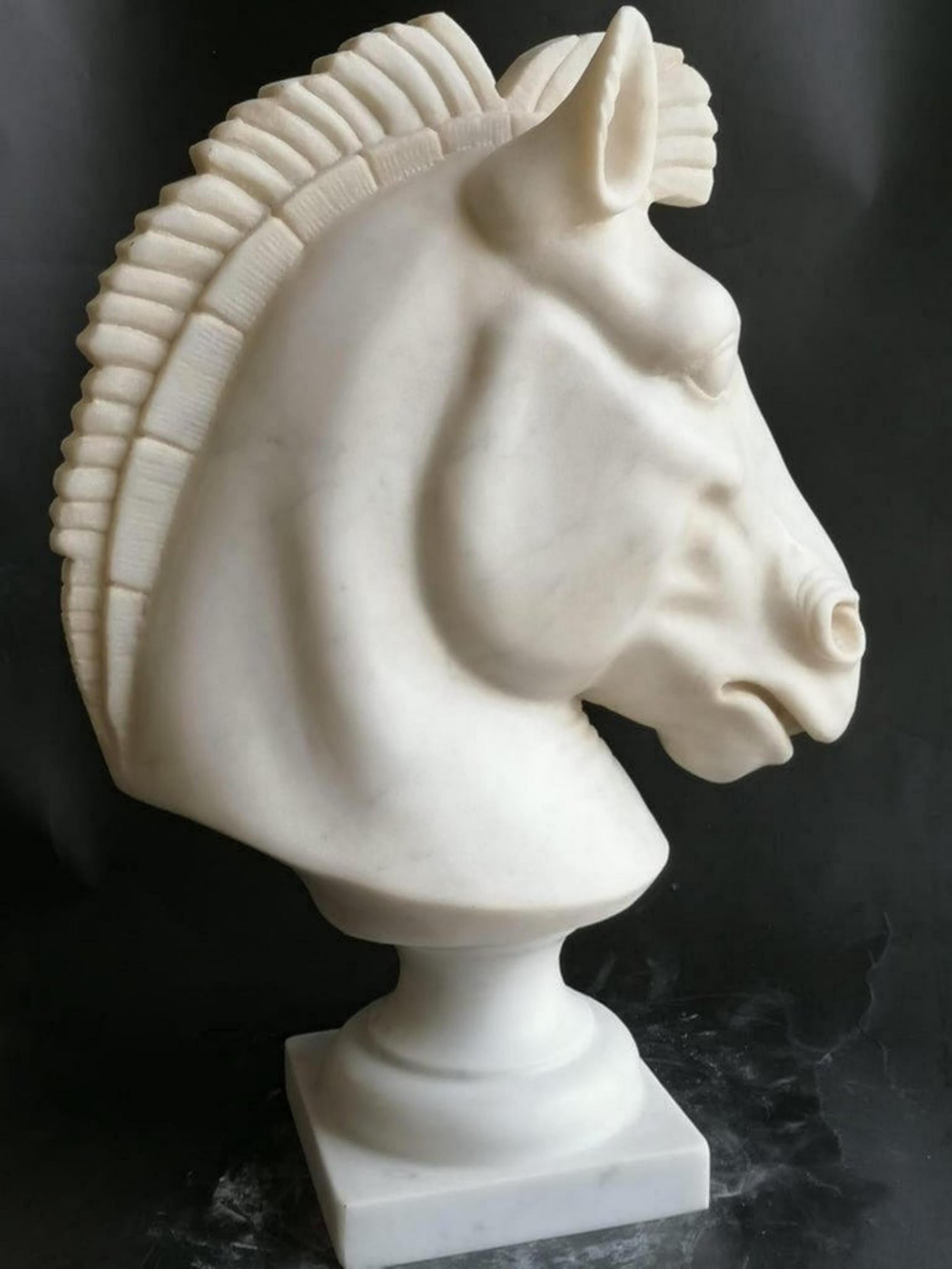 Moderne Sculpture italienne en marbre de Carrare « Tête de cheval » apparaissant au 20ème siècle en vente