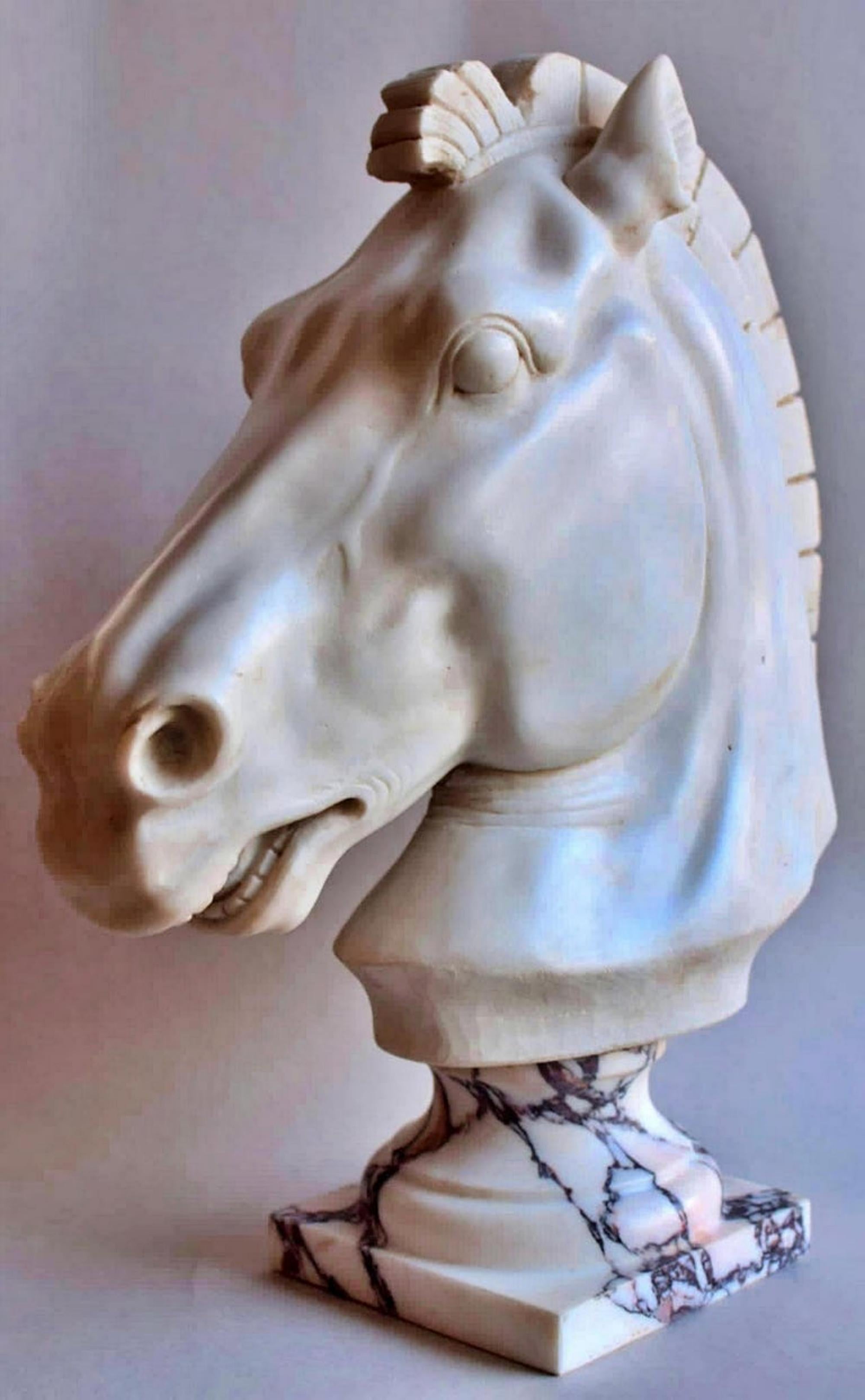Moderne Sculpture italienne en marbre de Carrare « Tête de cheval », début du 20ème siècle en vente