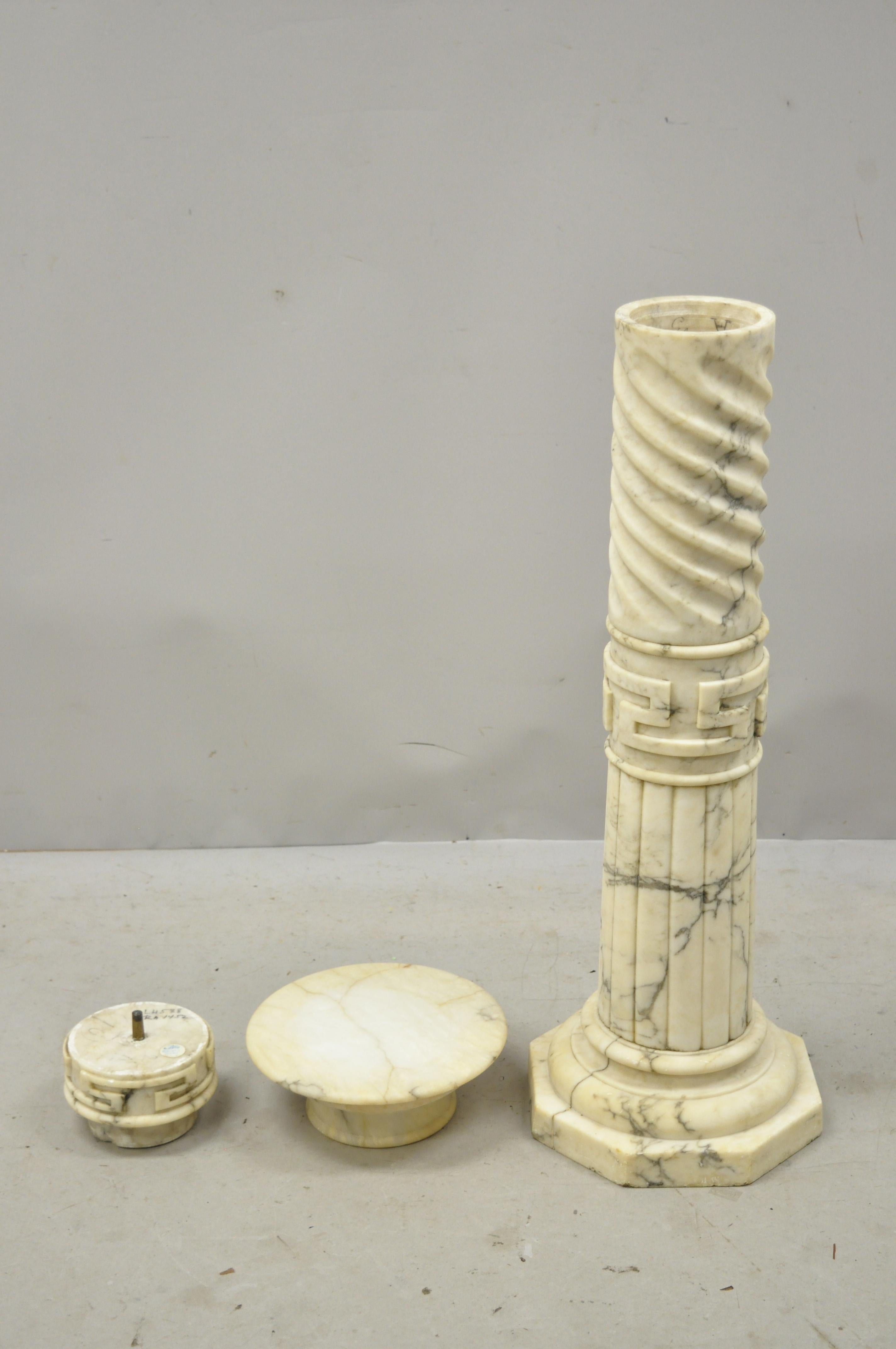Italian Marble Classical Spiral Carved Greek Key Column Pedestal Plant Stand For Sale 2