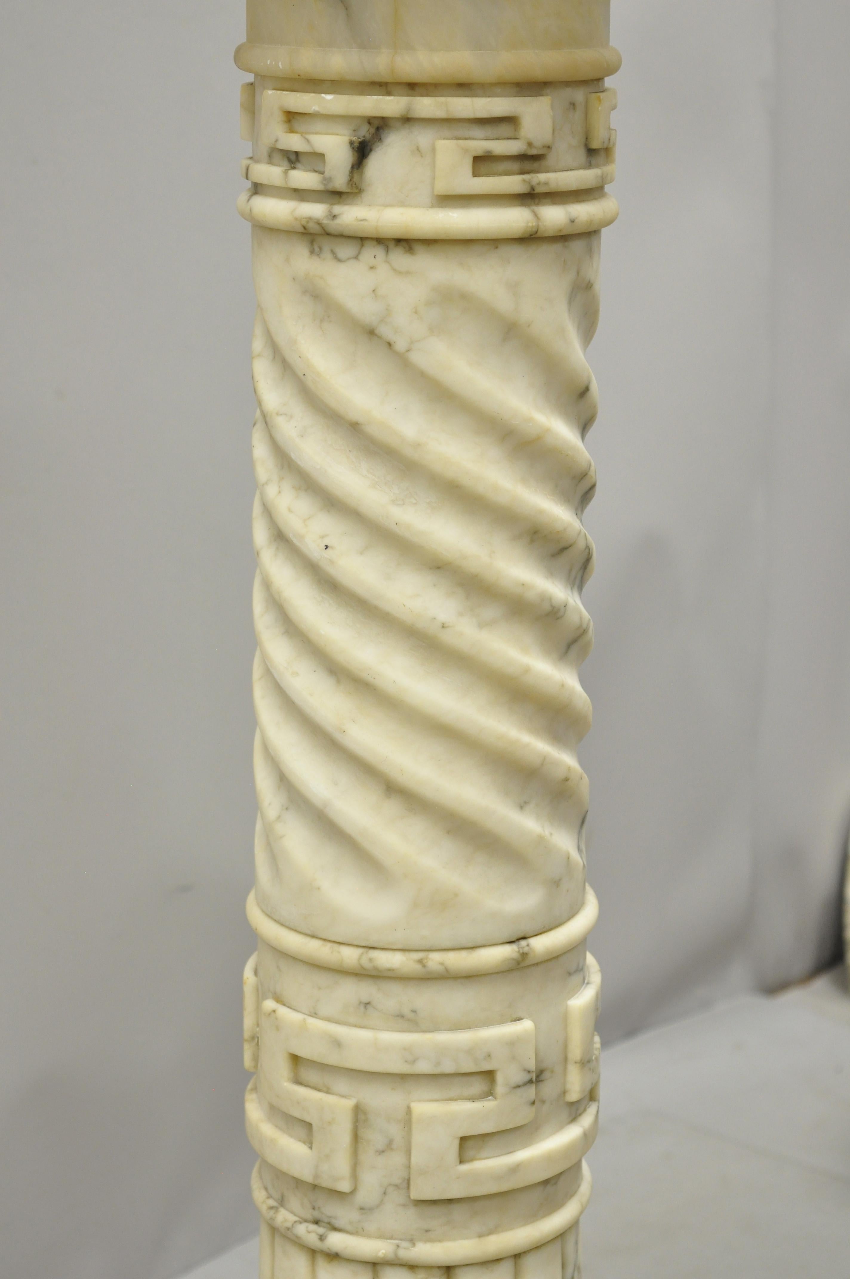 Italian Marble Classical Spiral Carved Greek Key Column Pedestal Plant Stand For Sale 4