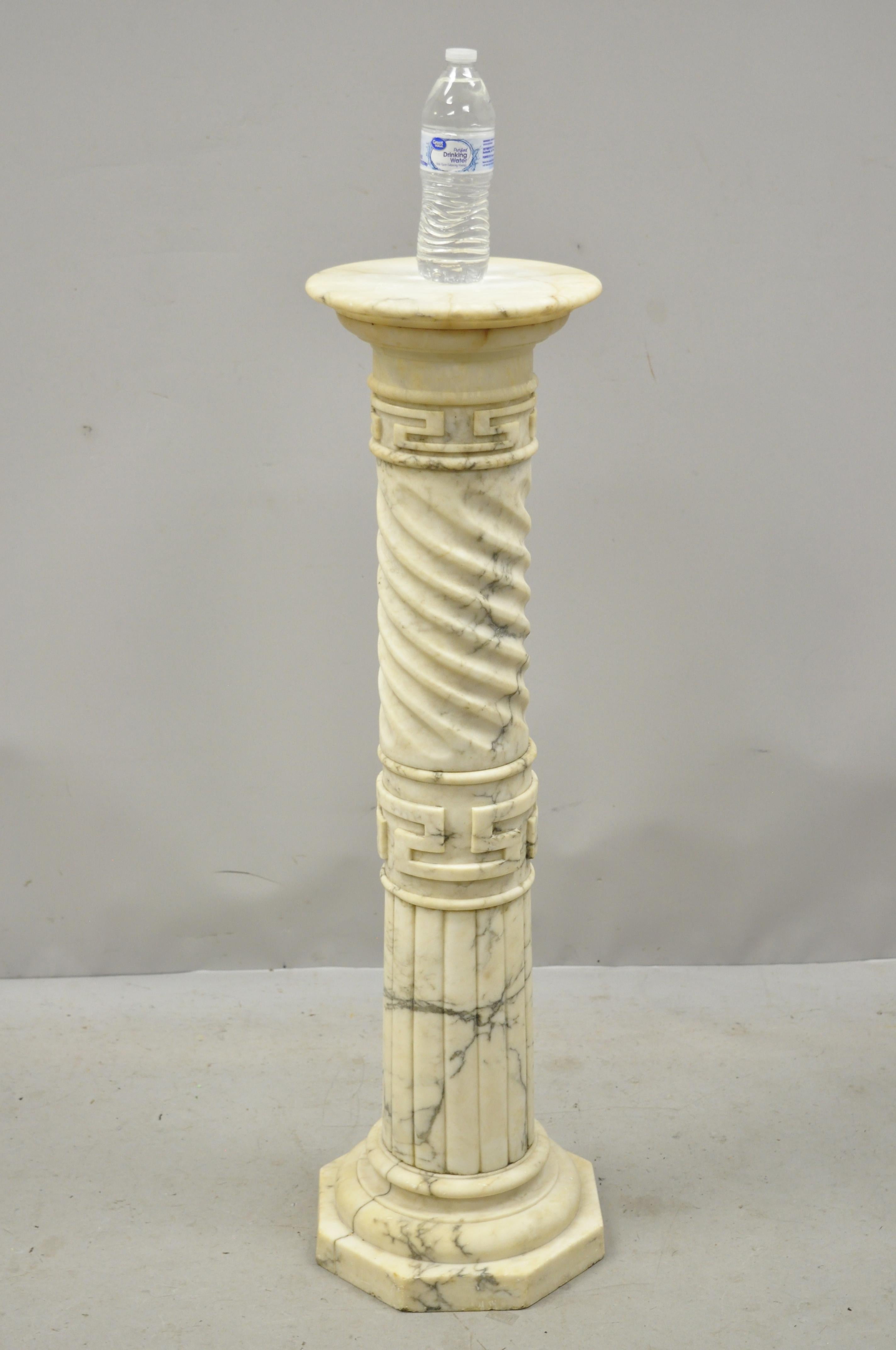 Italian marble classical spiral carved Greek Key column pedestal plant stand



Age: circa early 1900s



Measurements: 

39.25