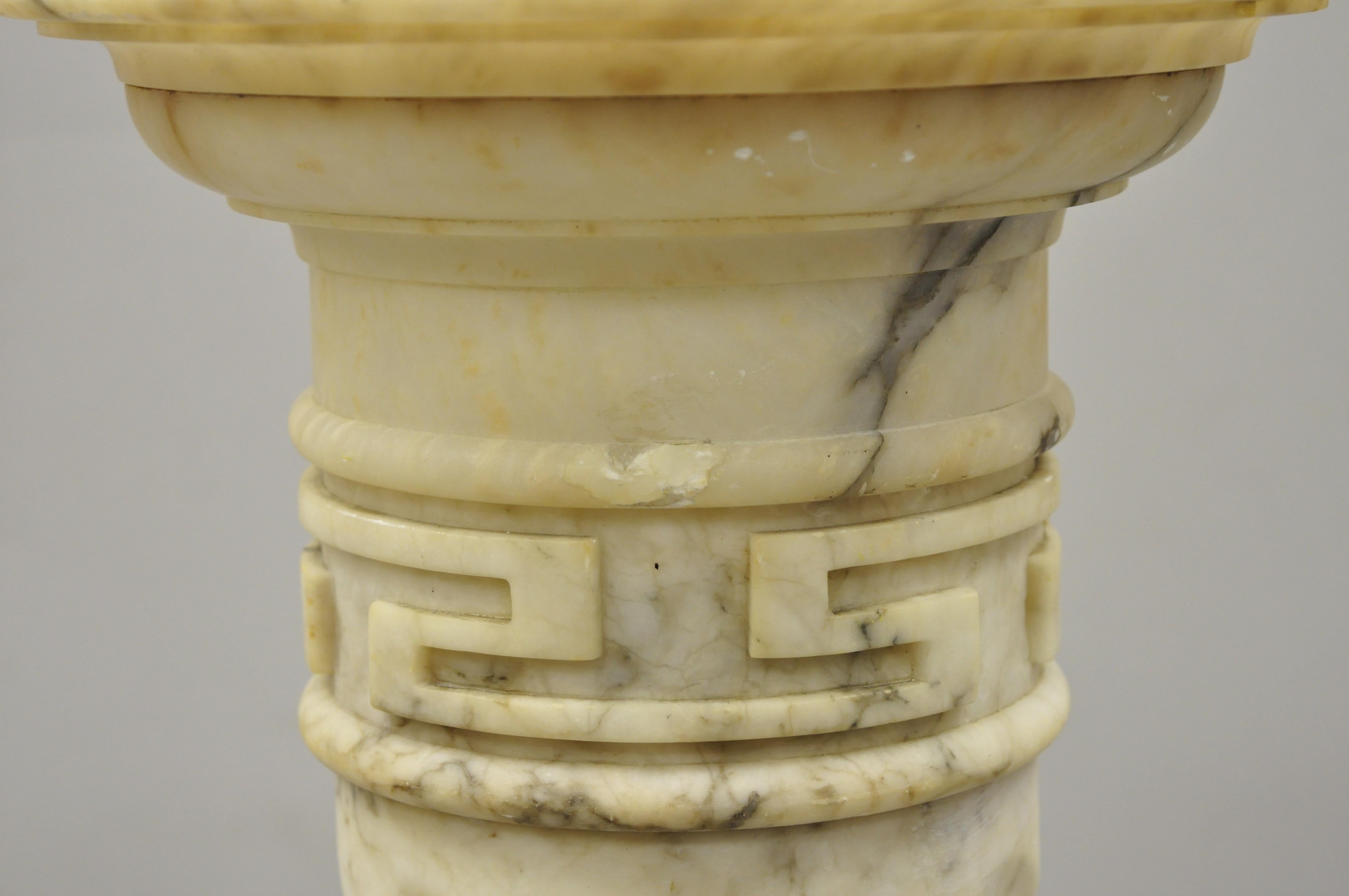 20th Century Italian Marble Classical Spiral Carved Greek Key Column Pedestal Plant Stand For Sale