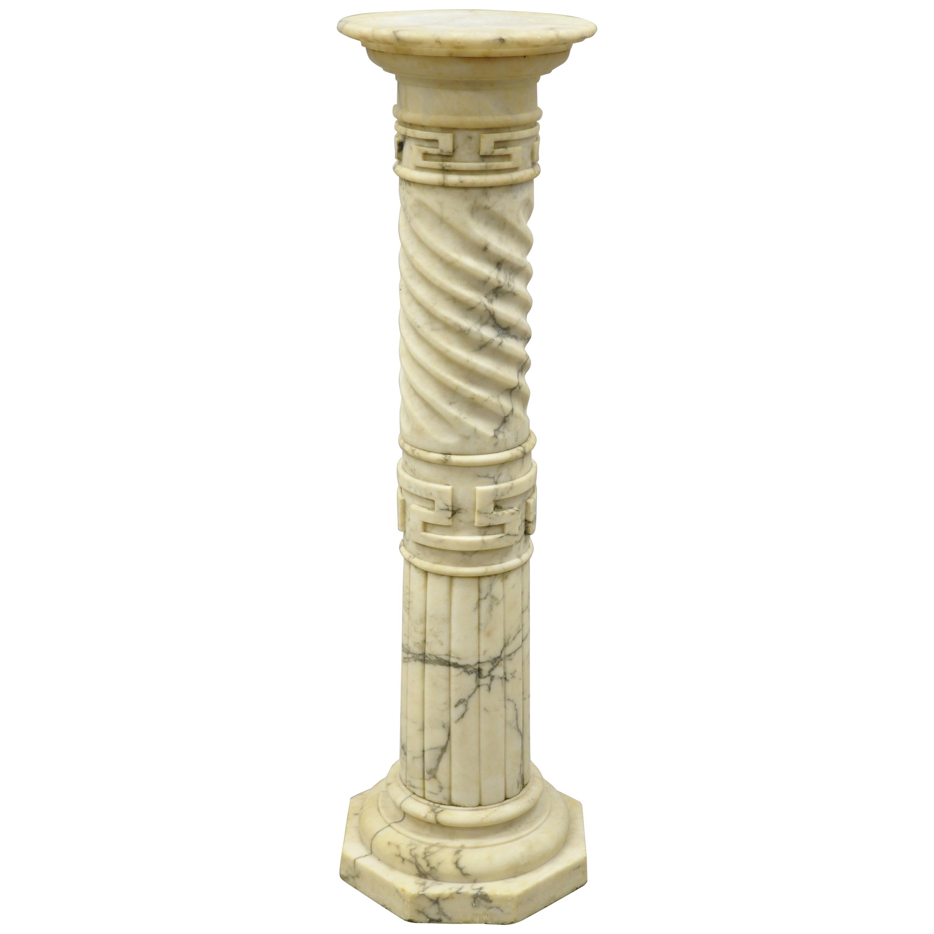 Italian Marble Classical Spiral Carved Greek Key Column Pedestal Plant Stand