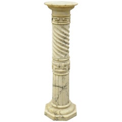 Antique Italian Marble Classical Spiral Carved Greek Key Column Pedestal Plant Stand