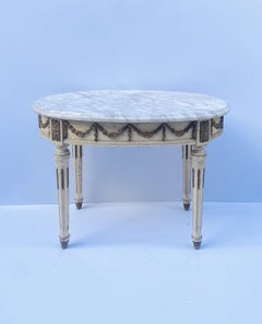 Italian Marble Cocktail Table, Neoclassical Style, Oval Small