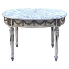 Italian Marble Cocktail Table, Neoclassical Style, Oval Small