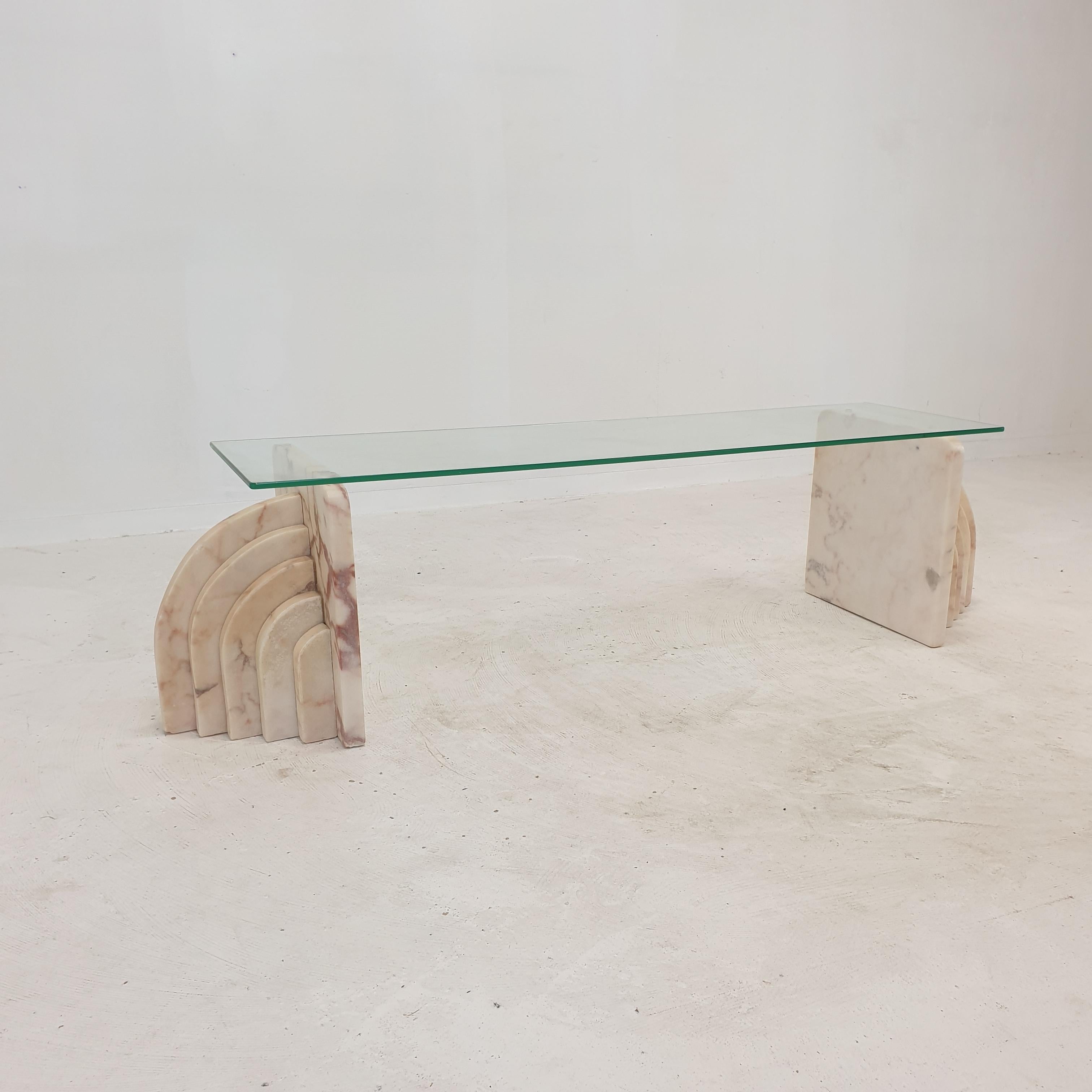 Mid-Century Modern Italian Marble Coffee Or Side Table With Glass, 1970s For Sale