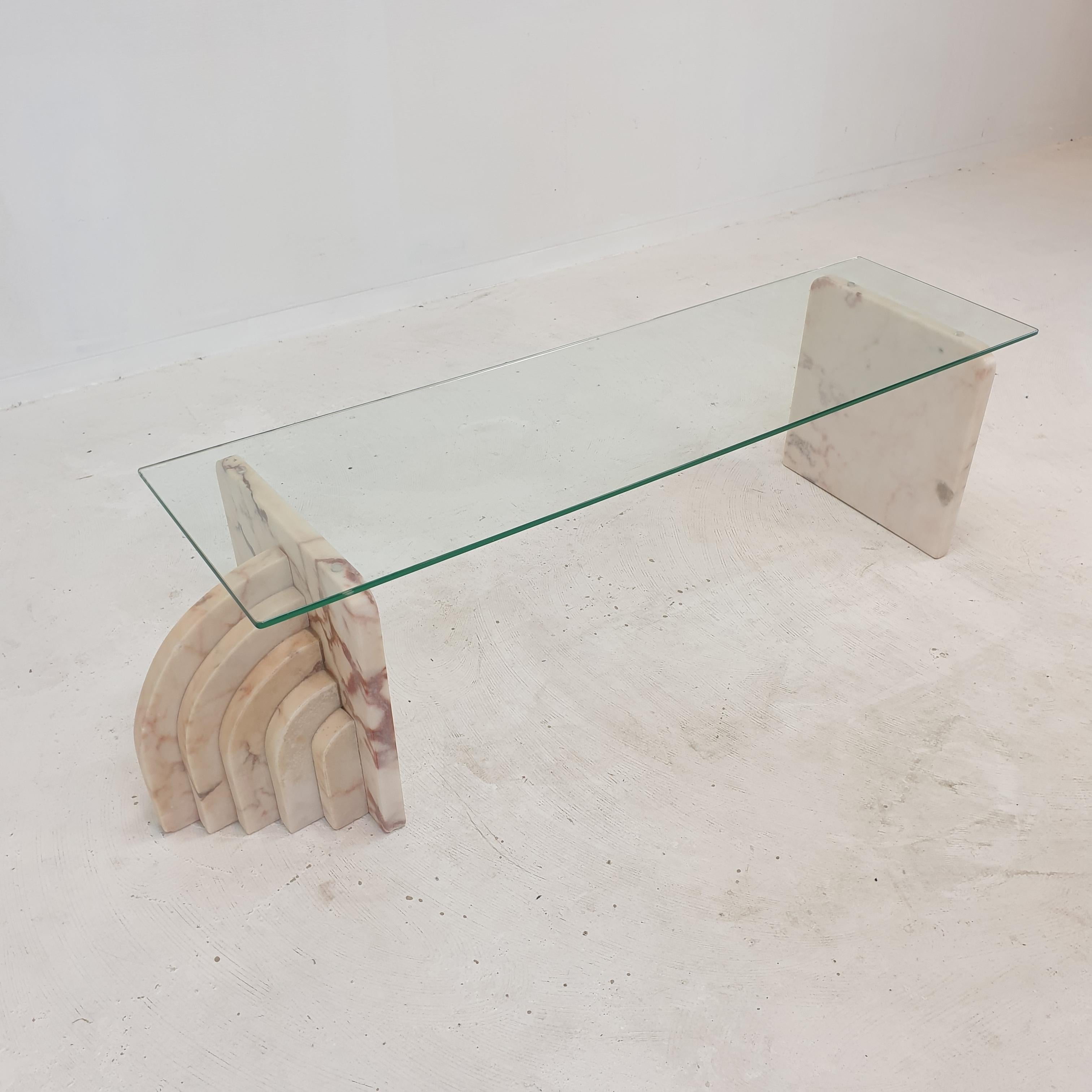 Late 20th Century Italian Marble Coffee Or Side Table With Glass, 1970s For Sale