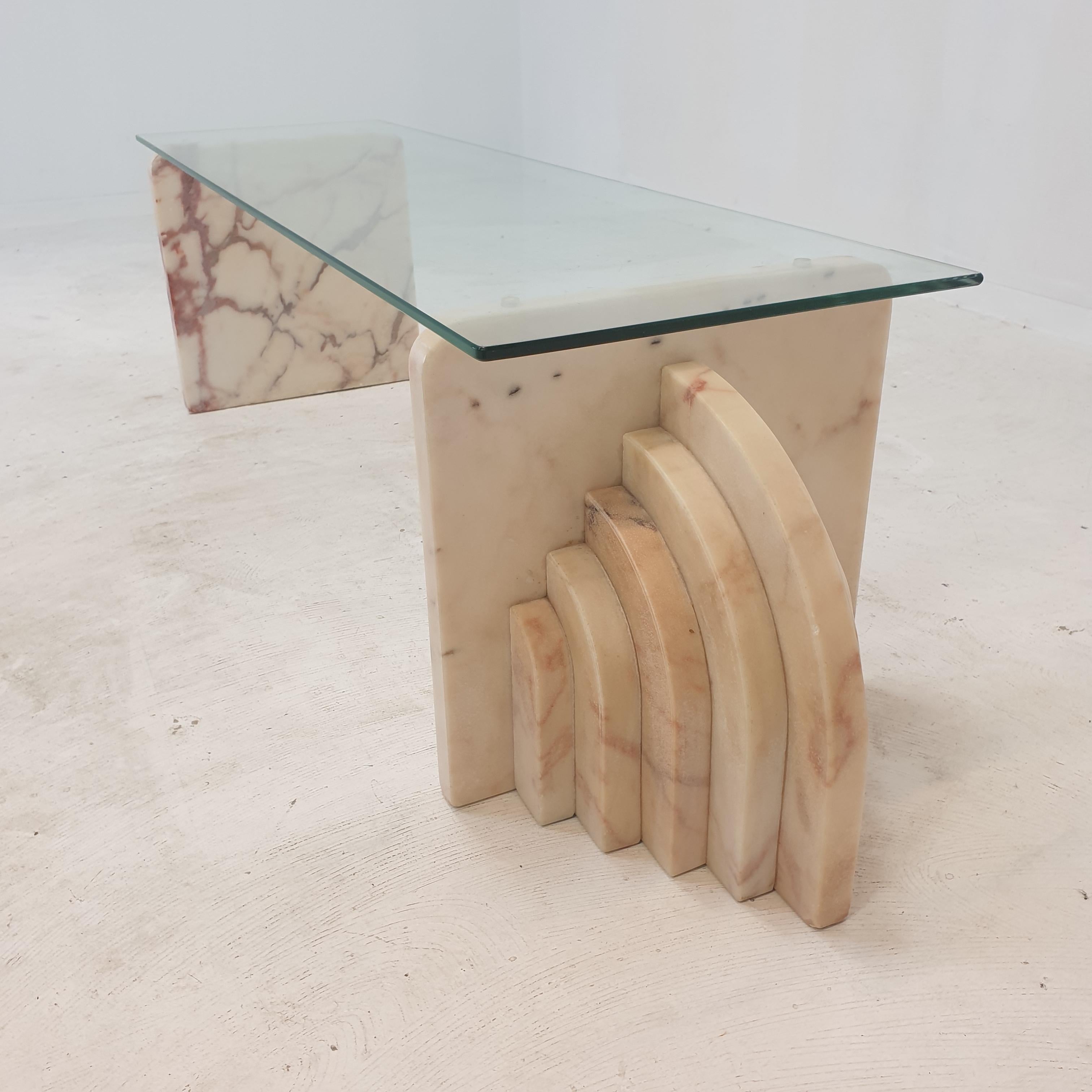 Italian Marble Coffee Or Side Table With Glass, 1970s For Sale 1